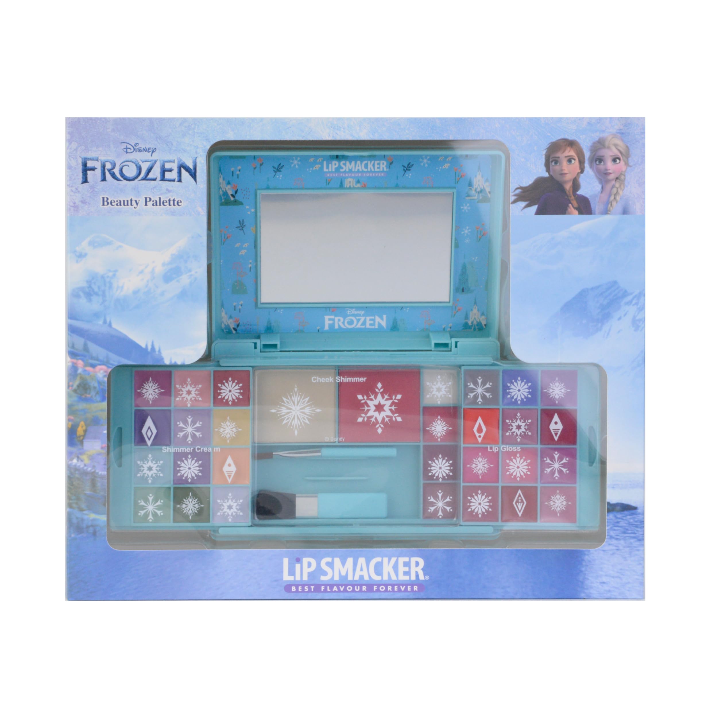 Lip Smacker Frozen Beauty Palette, Set de Regalo de Maquillaje , Brillos Labiales, Cremas, Rubor y Bronceador para tus Hijos, Accesorios de Maquillaje y Espejo Incluidos