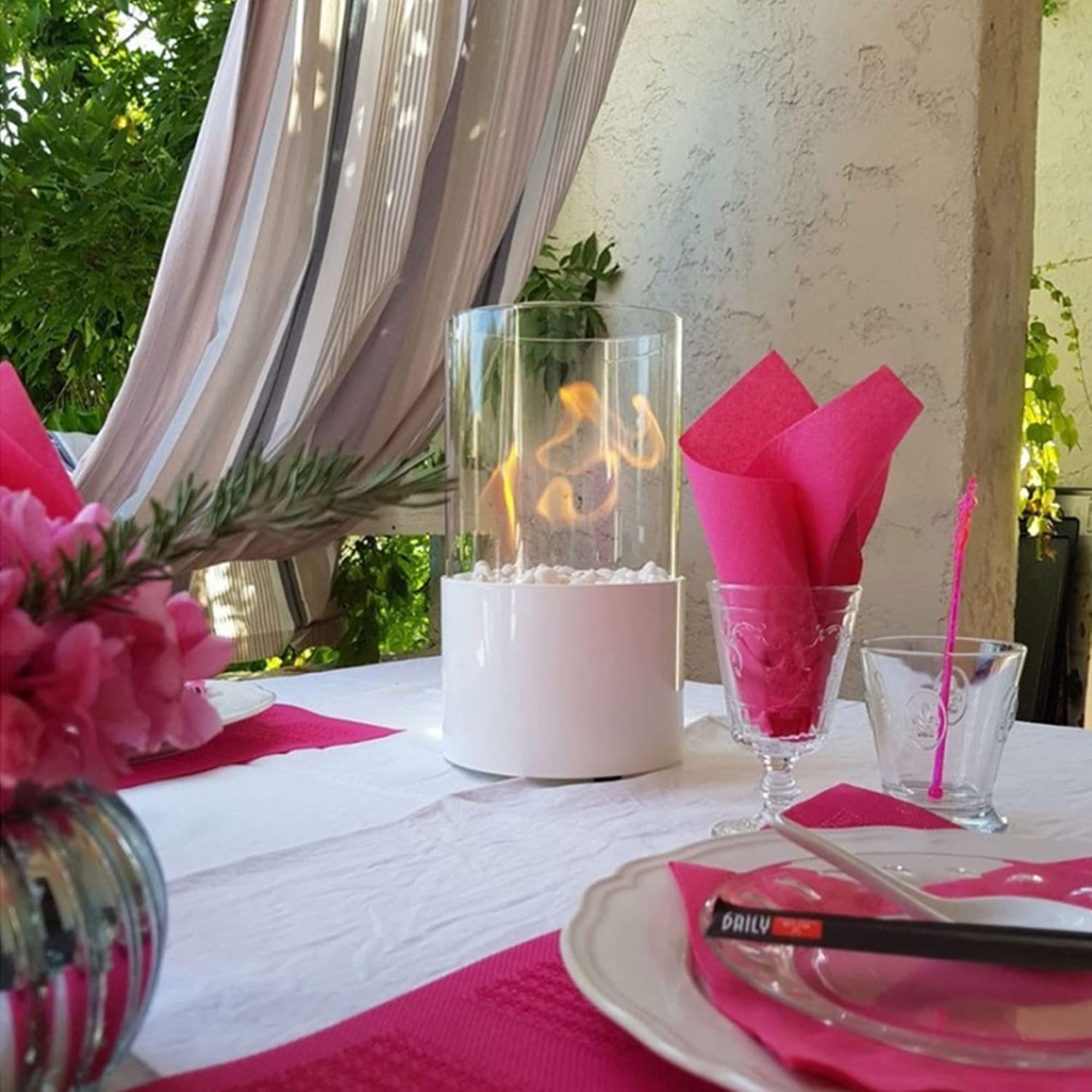 Ethanol Burner Fireplace, Indoor Outdoor Burner, Camping Heater, Bio Ethanol Fuel, Glass Top Fire Pit, for Indoor Garden Balcony Outdoor Living Room Home,White