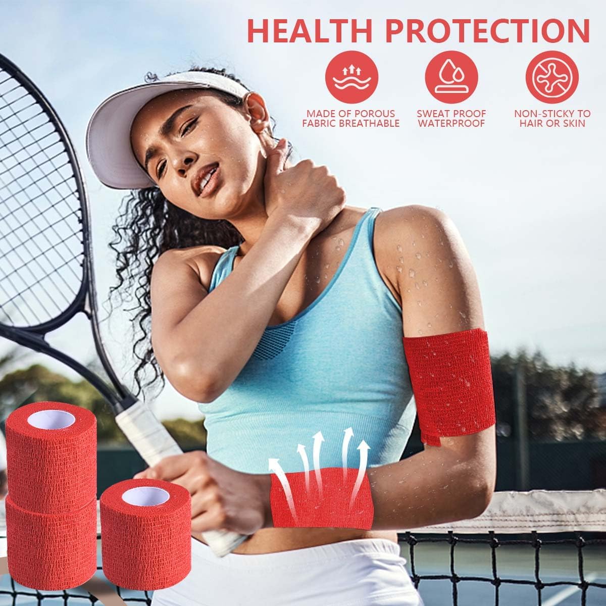 15 Pack 2 Inch x 5 Yards Red Self Adhesive Bandage Breathable Cohesive Bandage Wrap Rolls Elastic Self-Adherent Tape for Stretch Athletic, Sports, Wrist, Ankle - Image 4