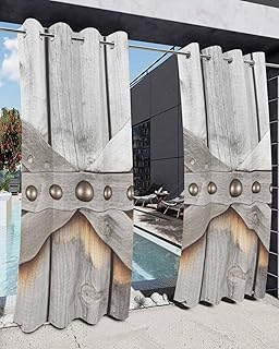 Outdoor Curtains for Patio Waterproof 84 Inches Long, Retro Farms Sun Blocking Privacy Window Treatment, Farmhouses Vintage Cabin Barn Wood Plank Outside Curtain for Porch, Gazebo, 54" x 84"