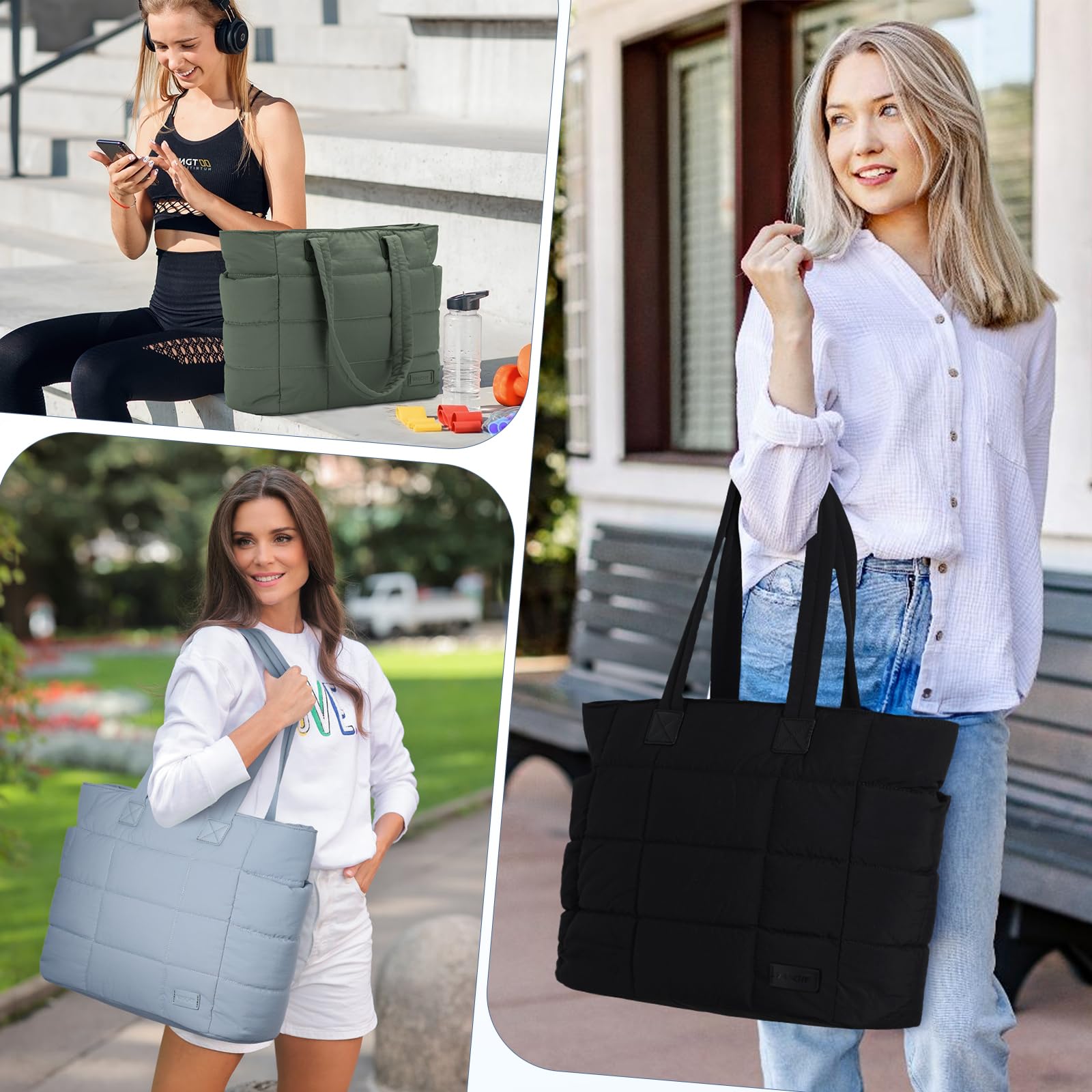 VASCHY Bolso Acolchado Grande Mujer Poliéster Impermeable 19.5L
