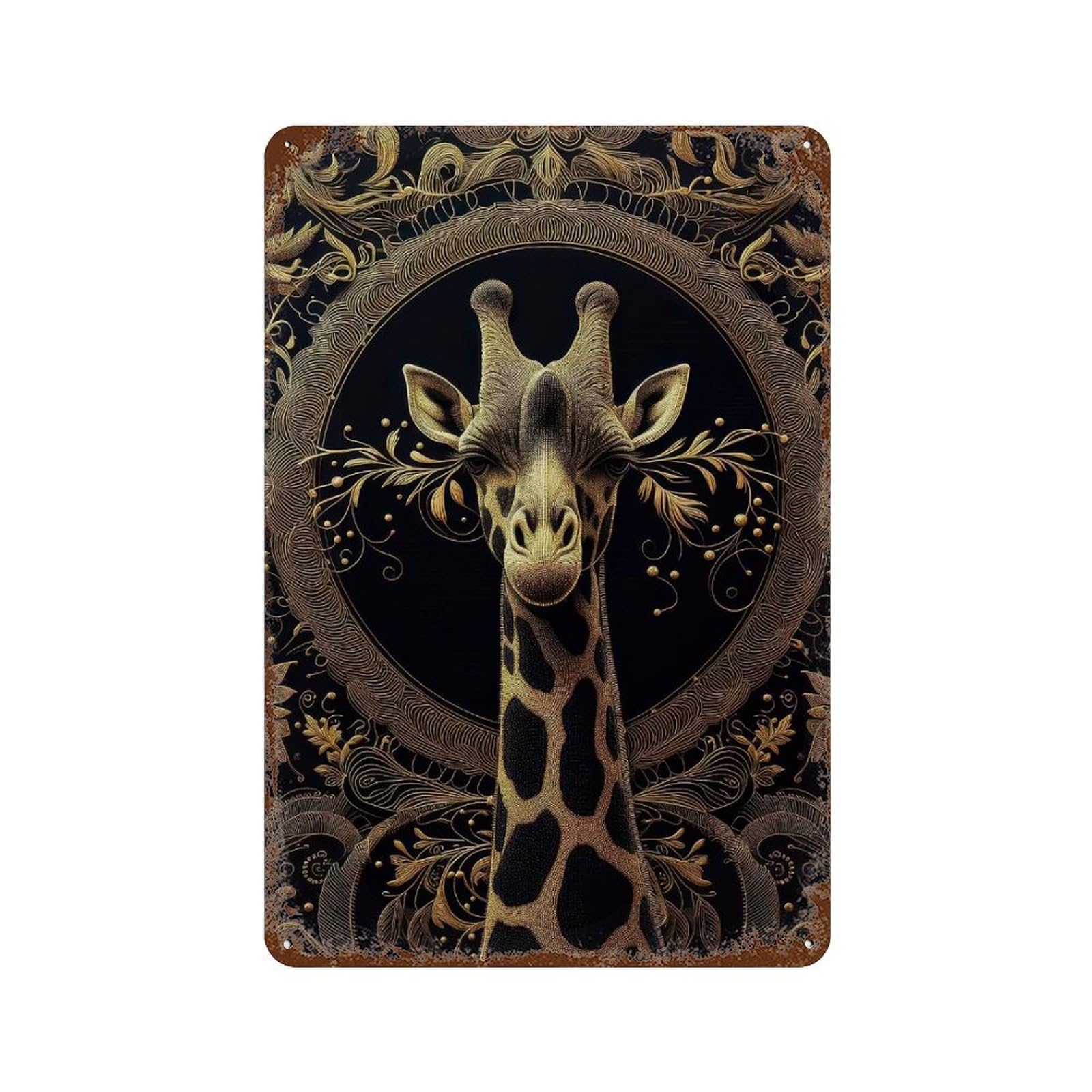 Rust Effect Golden Giraffe Portrait Rustic Tin Plaque 11.8"x7.9", Classic Wall Plaque for Shed, Workshop And Garage Wall Decor
