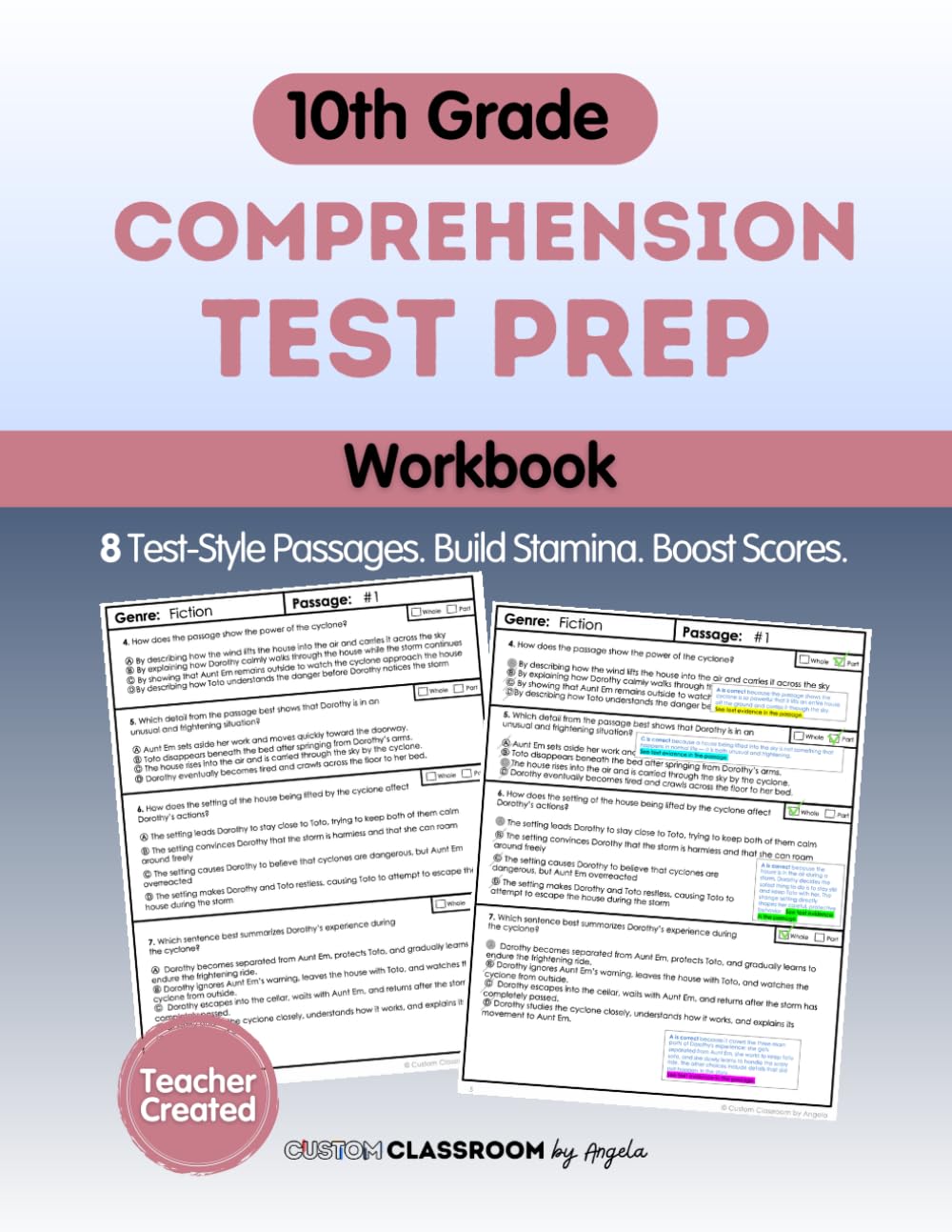 10th Grade Reading Comprehension and Constructed Response Writing Workbook: Fiction, Nonfiction, Poetry, and Paired Passage Practice for High School Students