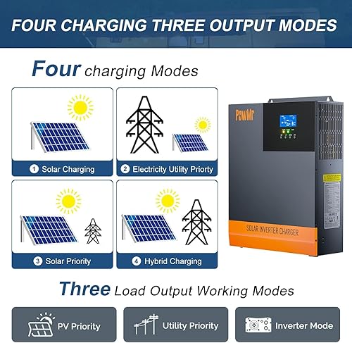 Miniatura 3 de PowMr Inversor solar de 5600 W 48 V CC a 220-230 V CA, inversor híbrido de onda sinusoidal pura con controlador de carga solar MPPT de 80 A, para