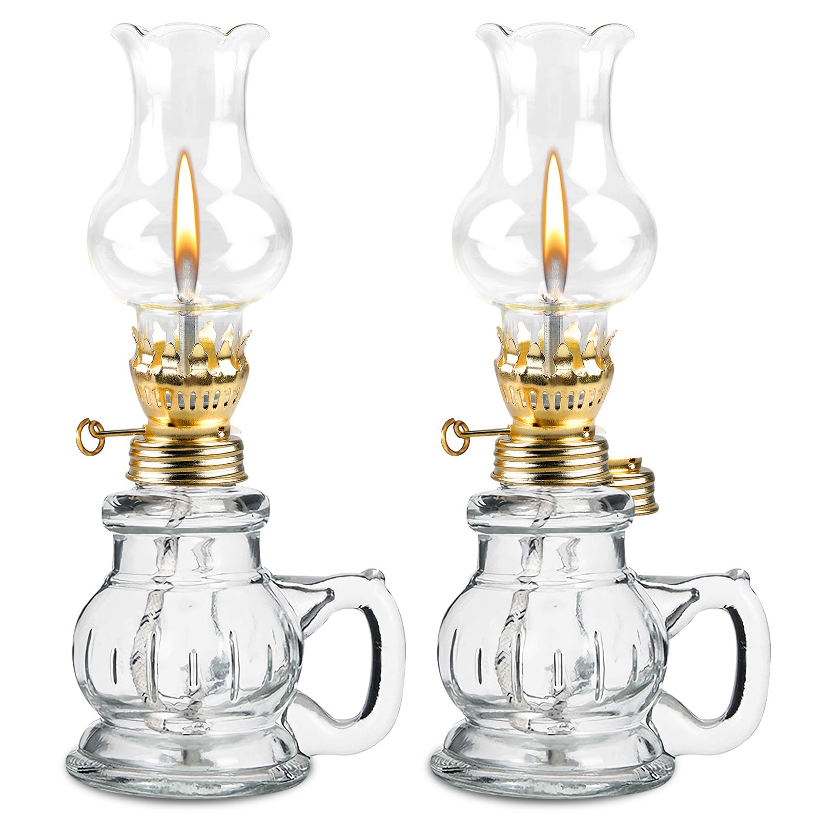 Lampada a Olio per Interni, 2 Pezzi Lampada a Olio di Vetro Trasparente Luminosità Regolabile Retrò Nostalgica, Lampada a Olio Decorativa Antivento per Soggiorno Sala da Pranzo Uso di Emergenza