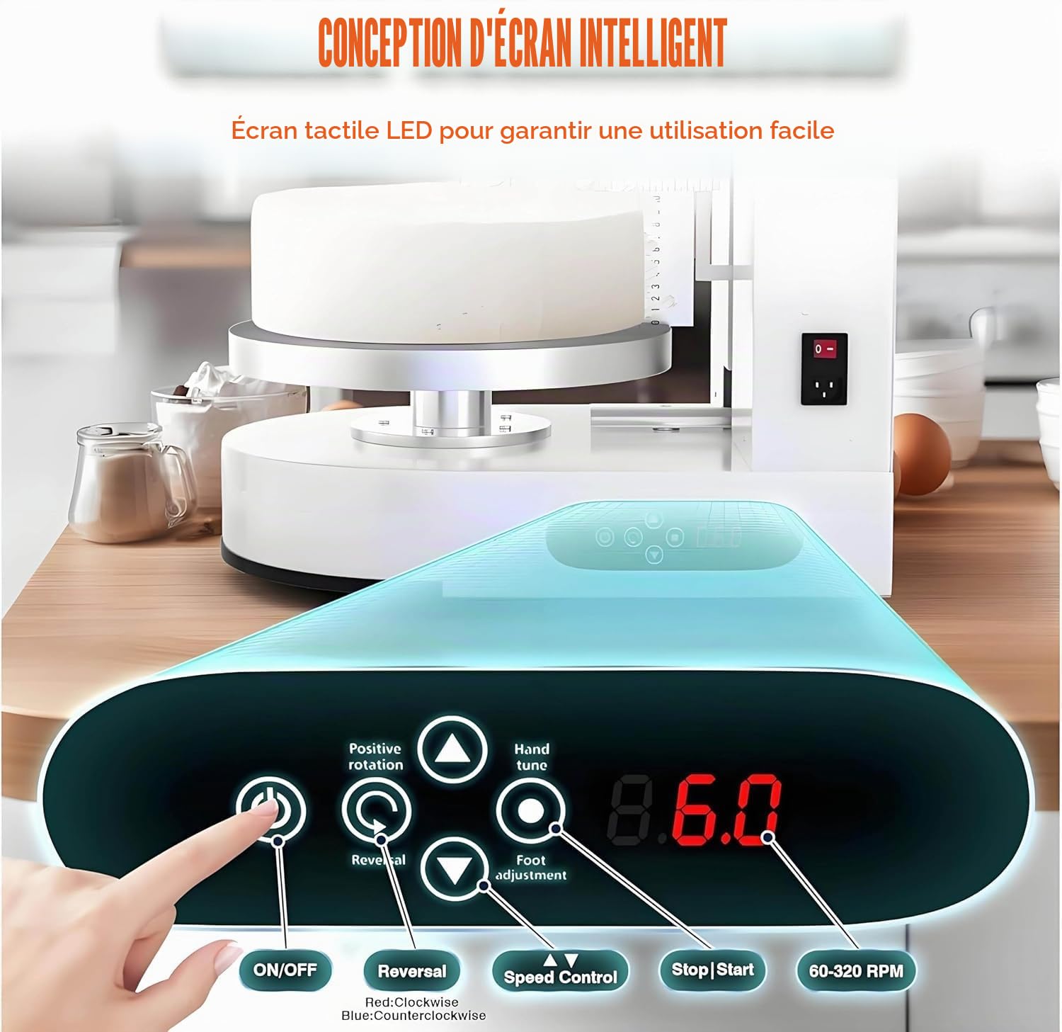 Machine à Glaçage Gâteau 200W pour Gâteaux 4-12 Pouces, Machine de Décoration et Lissage Automatique de Crème, avec Grattoir/Lisseur Inox 304, Alimentation 220V pour Gâteaux d'Anniversaire