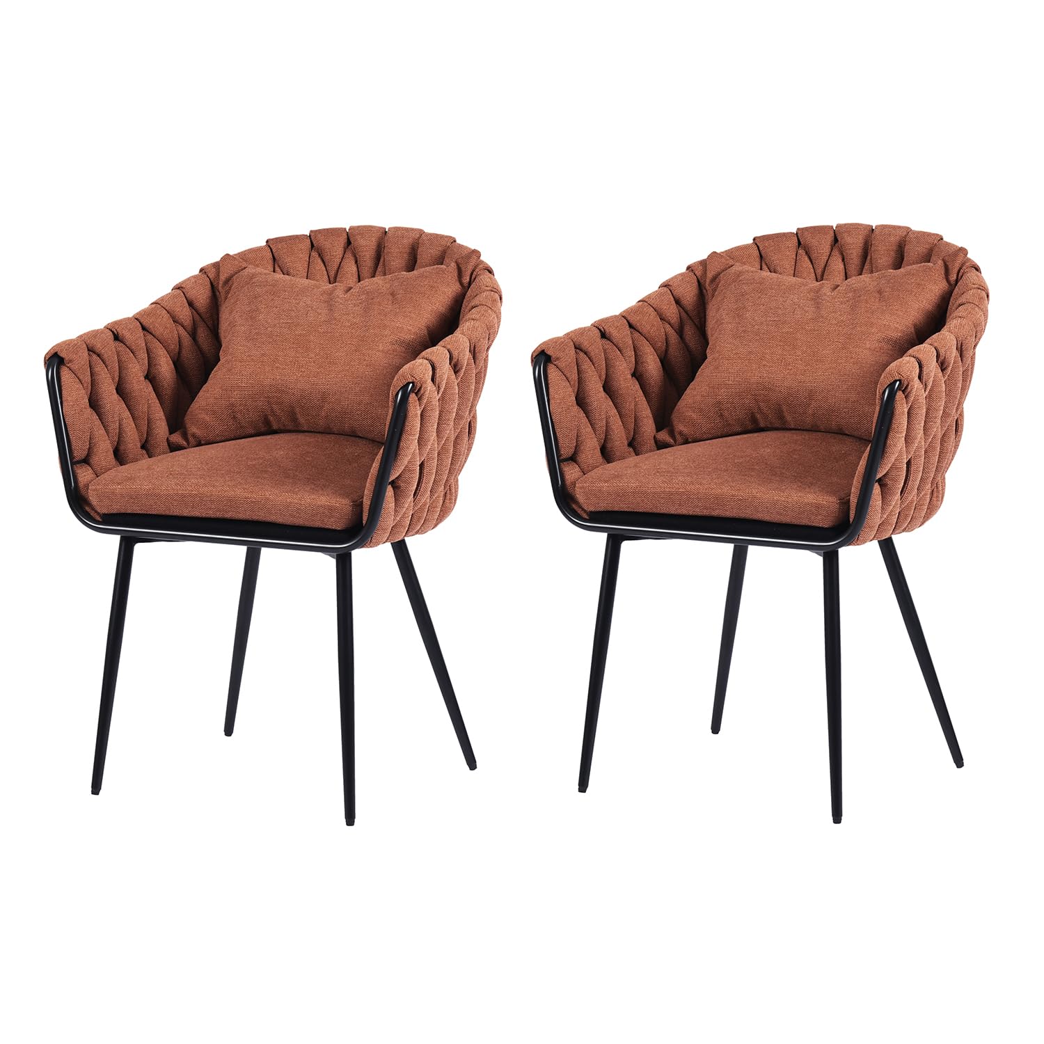 MEUBLE COSY Set of 2 Dining Chairs Fabric Upholstered Back Padded Accent Armchair Leisure Art Deco Metal Legs for Kitchen Bedroom Living Room Home Office, Orange, 62x60x85cm