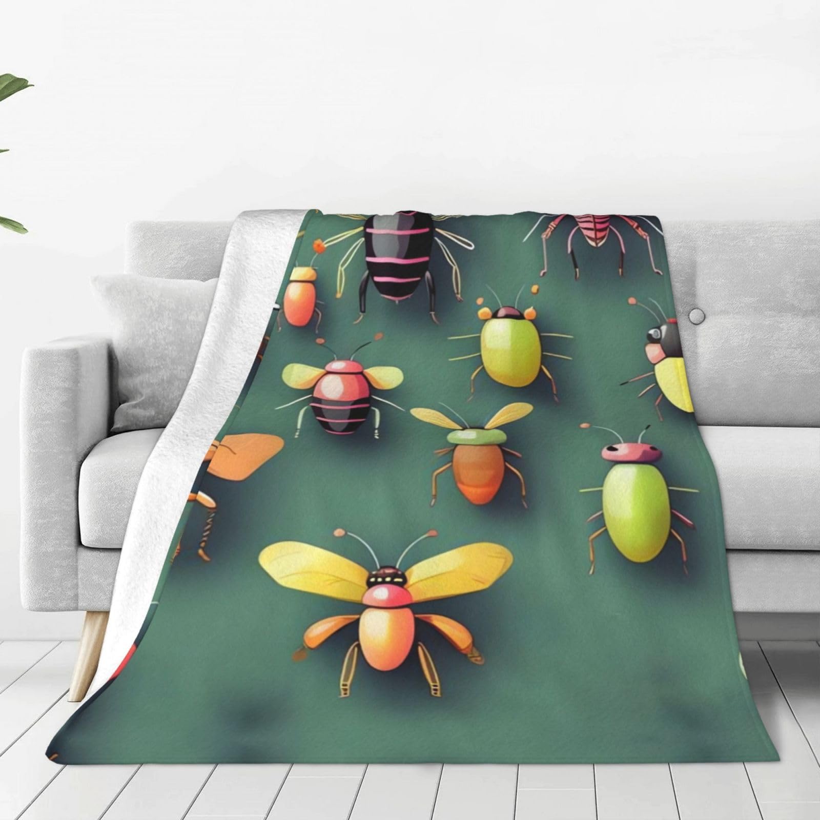 Couverture en flanelle douce pour peau sensible jeté respirant Insect Atlas