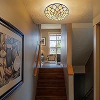 Vista 4 de ARTZONE Tiffany Ceiling Lights, Stained Glass Ceiling Light 2-Lights 12 Inch Tiffany Flush Mount Ceiling Light for Bedroom Dining Living Room