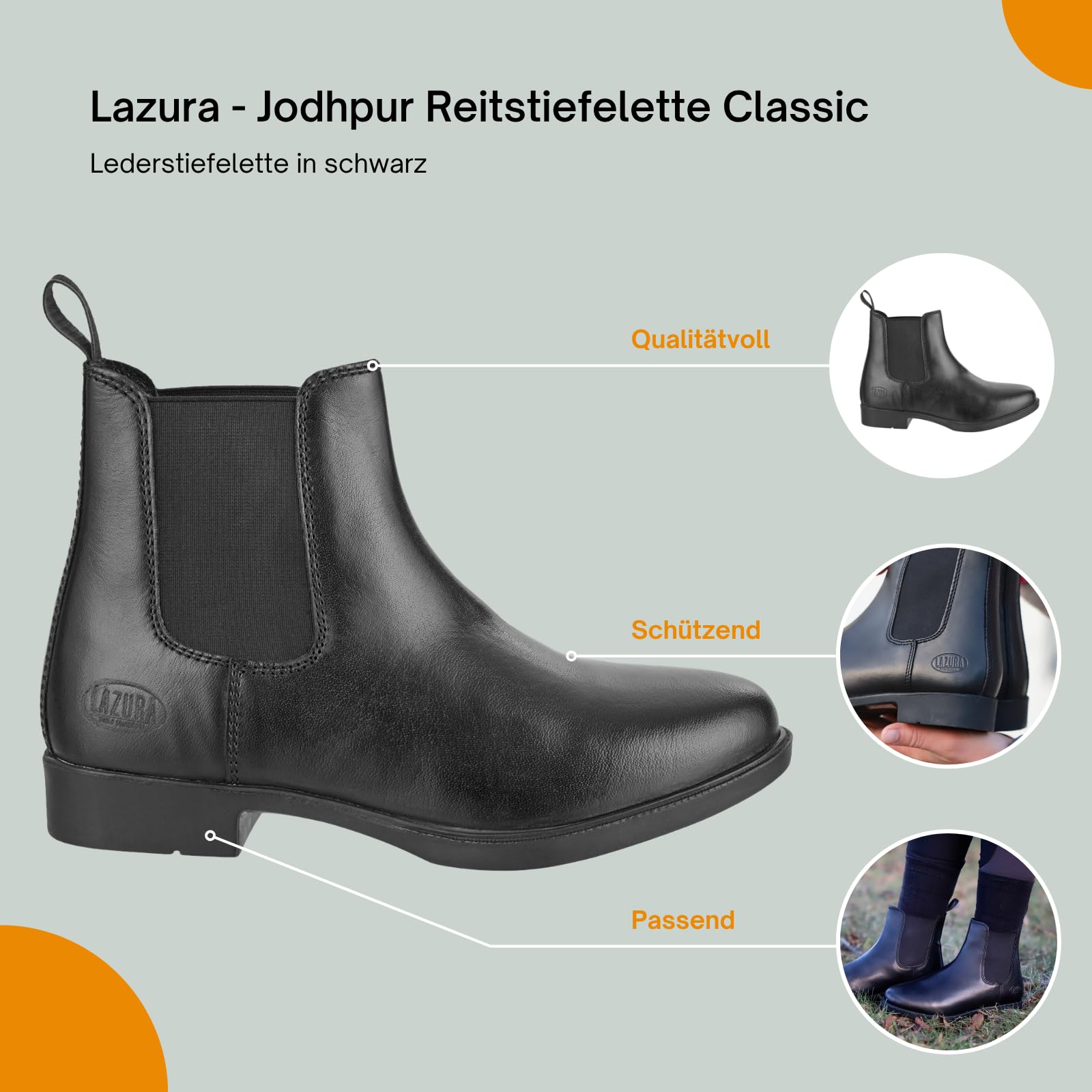 Lazura Jodhpur Reitstiefelette Classic Leder schwarz