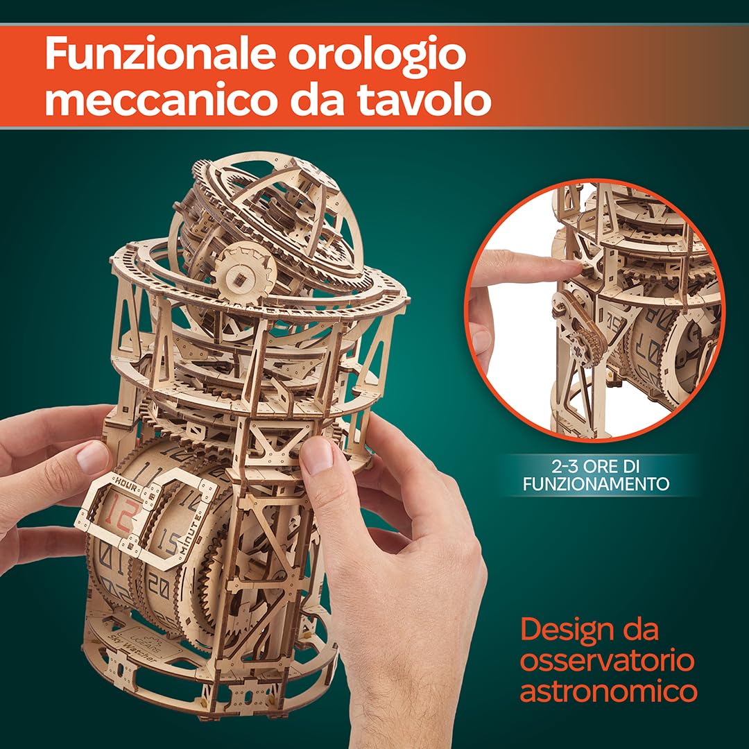 UGEARS Sky Watcher Tourbillon Orologio da Tavolo - Puzzle 3D in Legno Funzionali per Adulti Kit Orologio Meccanico - Kit Modelli in Legno DIY da Assemblare per Adulti - 3D Puzzle del Papà - 338 Pezzi