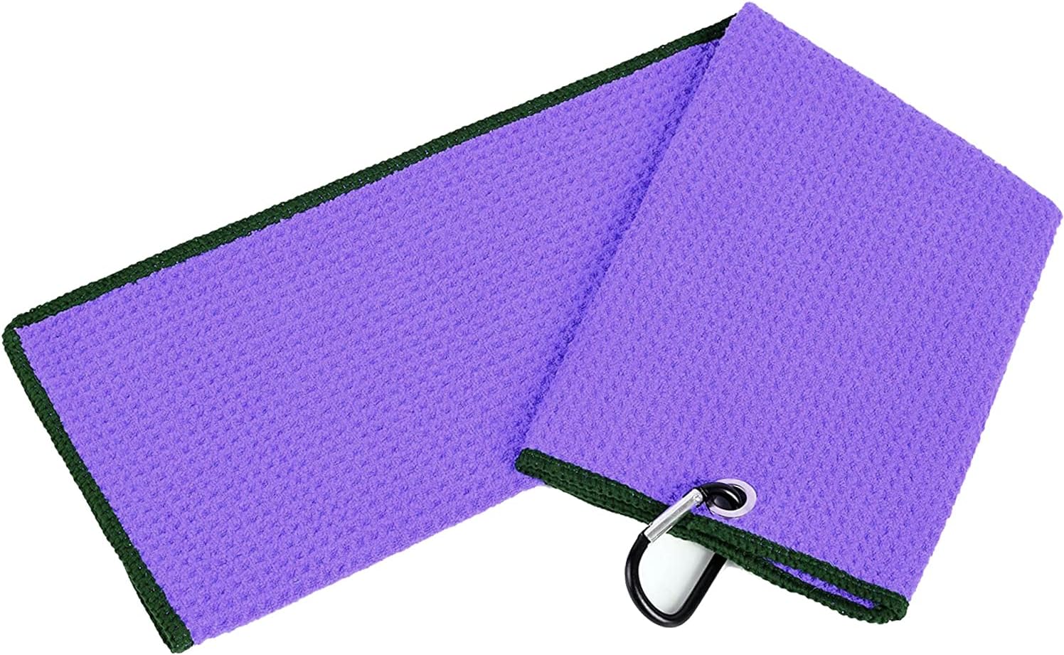 Golf Towels, Microfiber Waffle Pattern Tri-fold Golf Towel - Brush Tool Kit with Club Groove Cleaner, with Clip Men Women Golf Gifts (Purple Towel+Black Brush) - Image 4