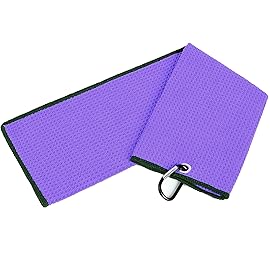 Aebor Golf Towels, Microfiber Waffle Pattern Tri-fold Golf Towel - Brush Tool Kit with Club Groove Cleaner, with Clip Men Women Golf Gifts (Purple Towel+Black Brush)