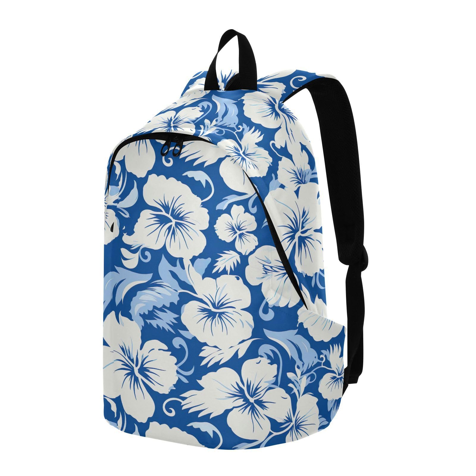 MCHIVER Travel Backpack Blue Leaves Hibiscus Florals Casual Daypack Backpacks Lightweight Carry on Bag Water Resistant Hiking Backpack for Women Men