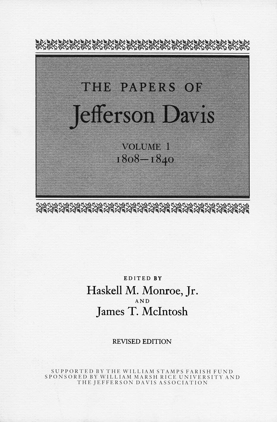 The Papers of Jefferson Davis: 1808–1840
