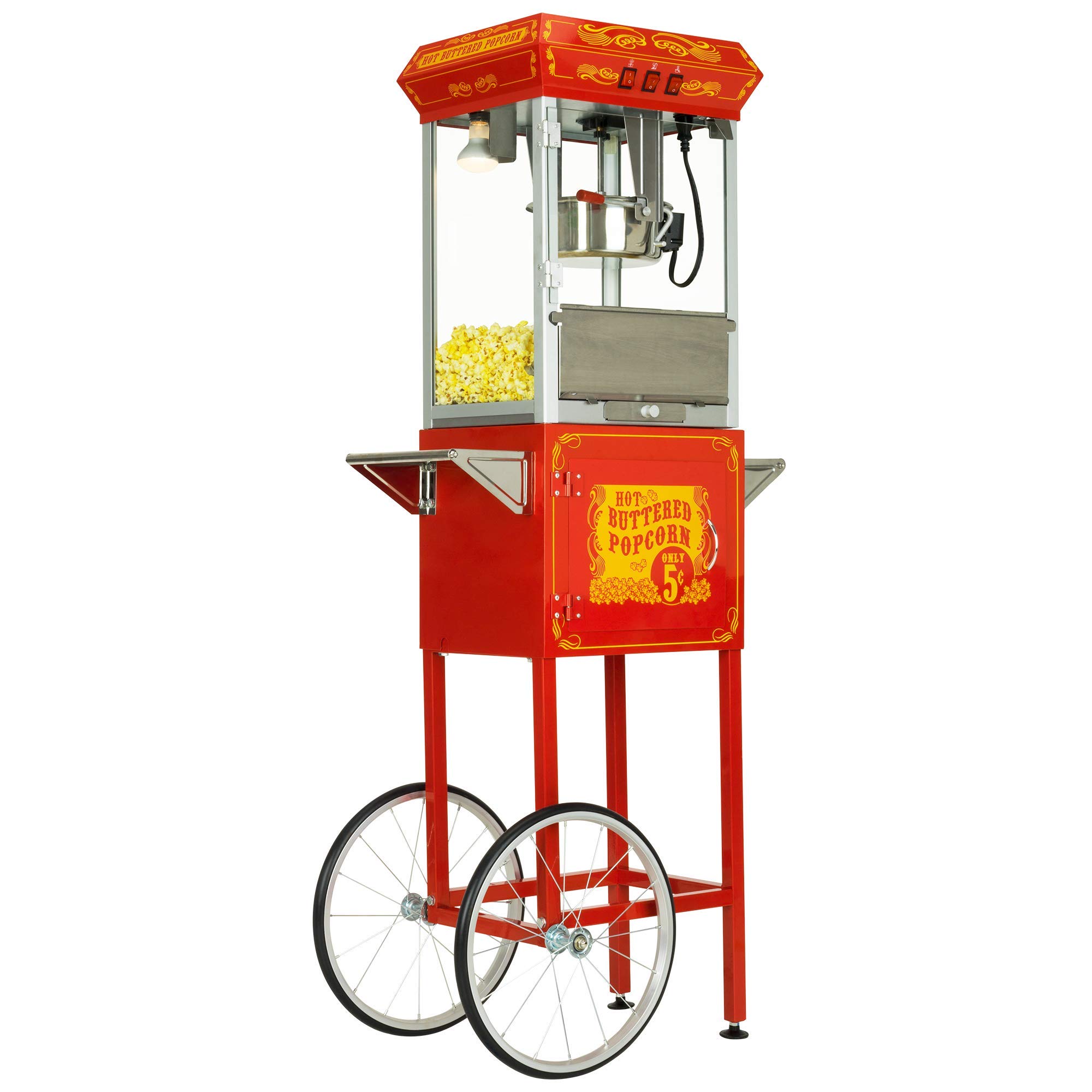 Funtime Sideshow Popper 8-Ounce Hot Oil Popcorn Machine with Cart, Red/Silver