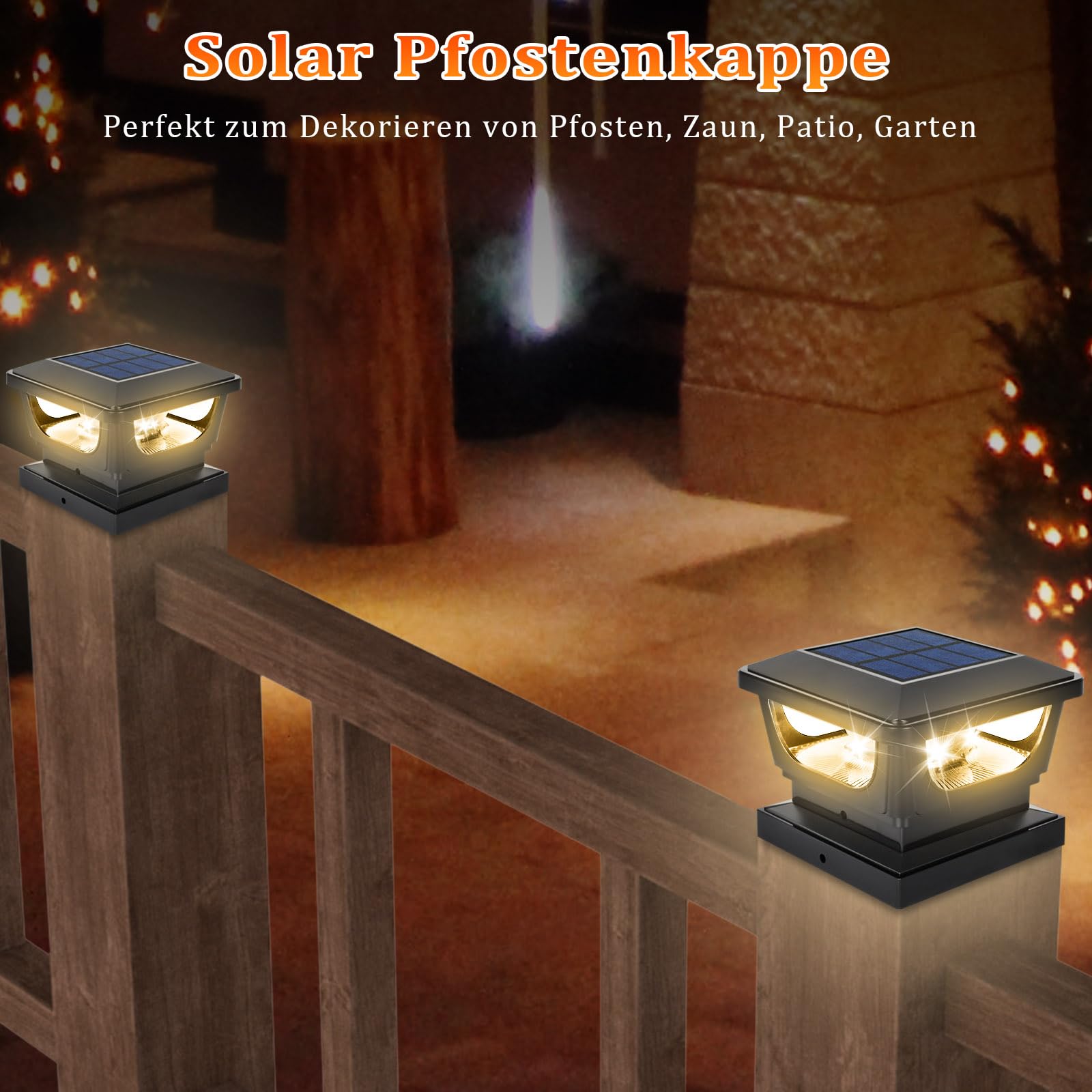 Solar Pfostenkappe IP65 Wasserdicht 3000K Warmweiss 7x7 8x8 9x9 10x10 Zaunbeleuchtung (4 Stück)