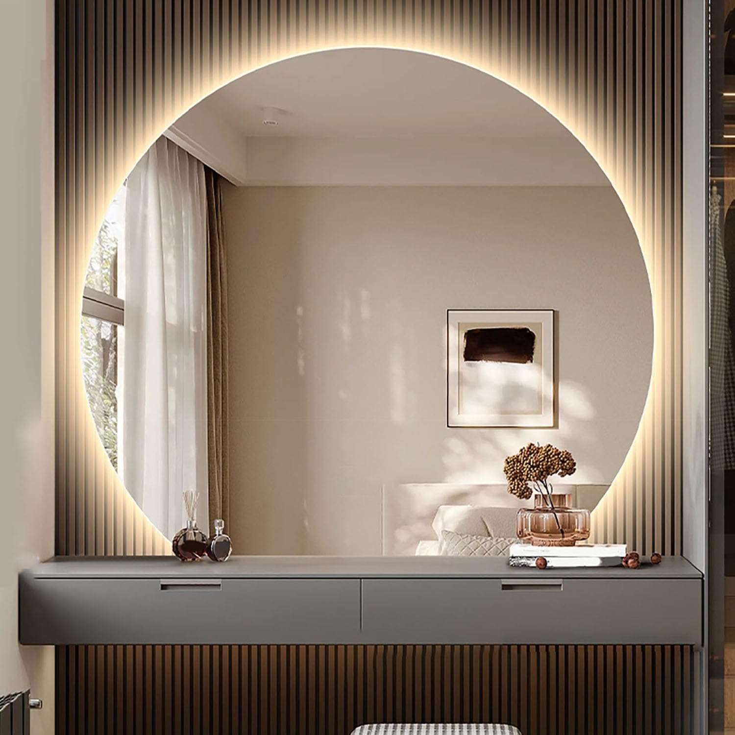 Miroir salle de bain LED irrégulier antibuée trois couleurs 80cm