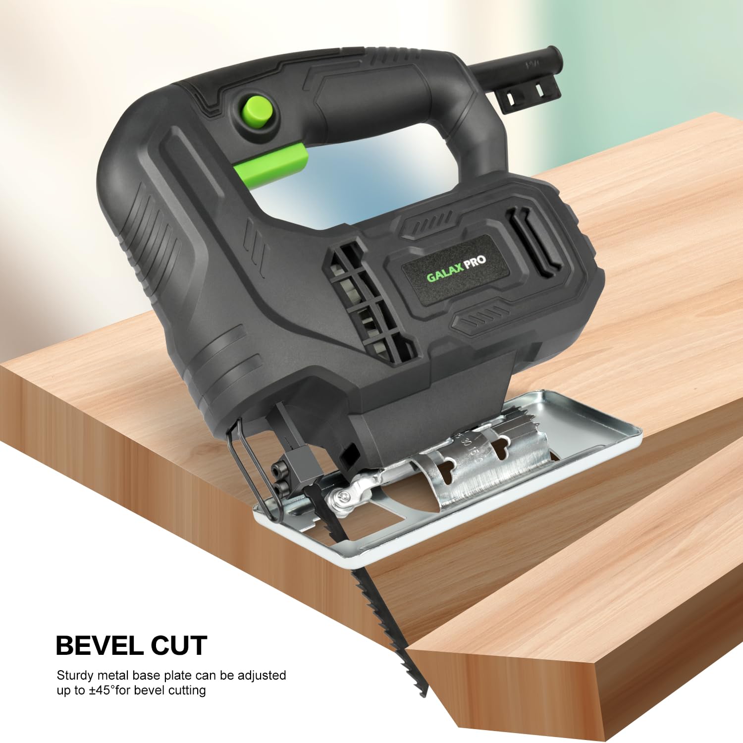 GALAX PRO 400W scie sauteuse avec coupe biseau 45° pour coupes courbes | Inclut lames bois/métal | Verrouillage pour coupes prolongées