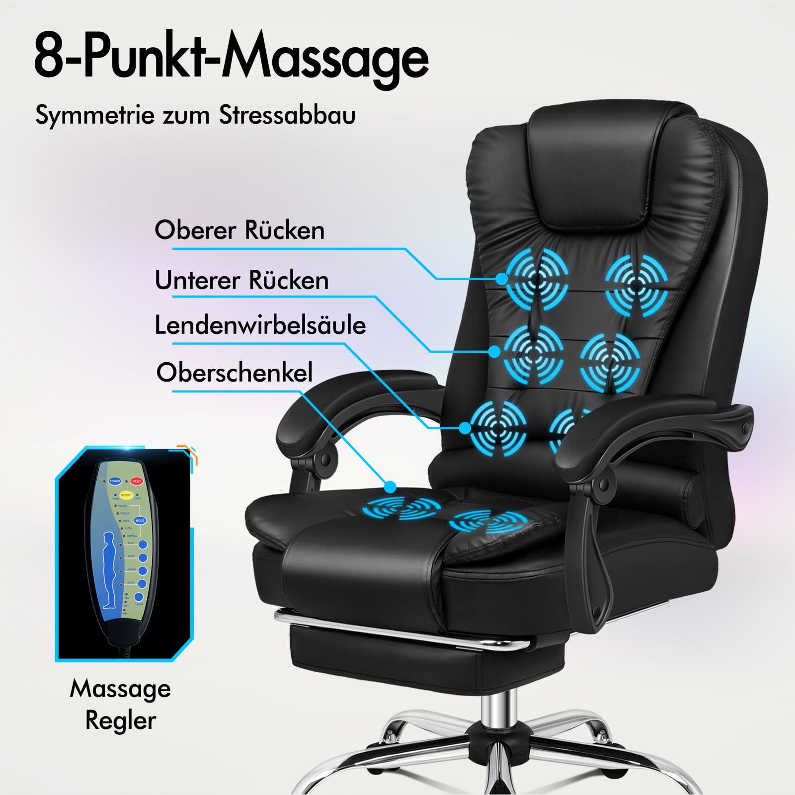 ALFORDSON Ergonomisch Bürostuhl Massage Wärmefunktion,PU-Leder Schwarz