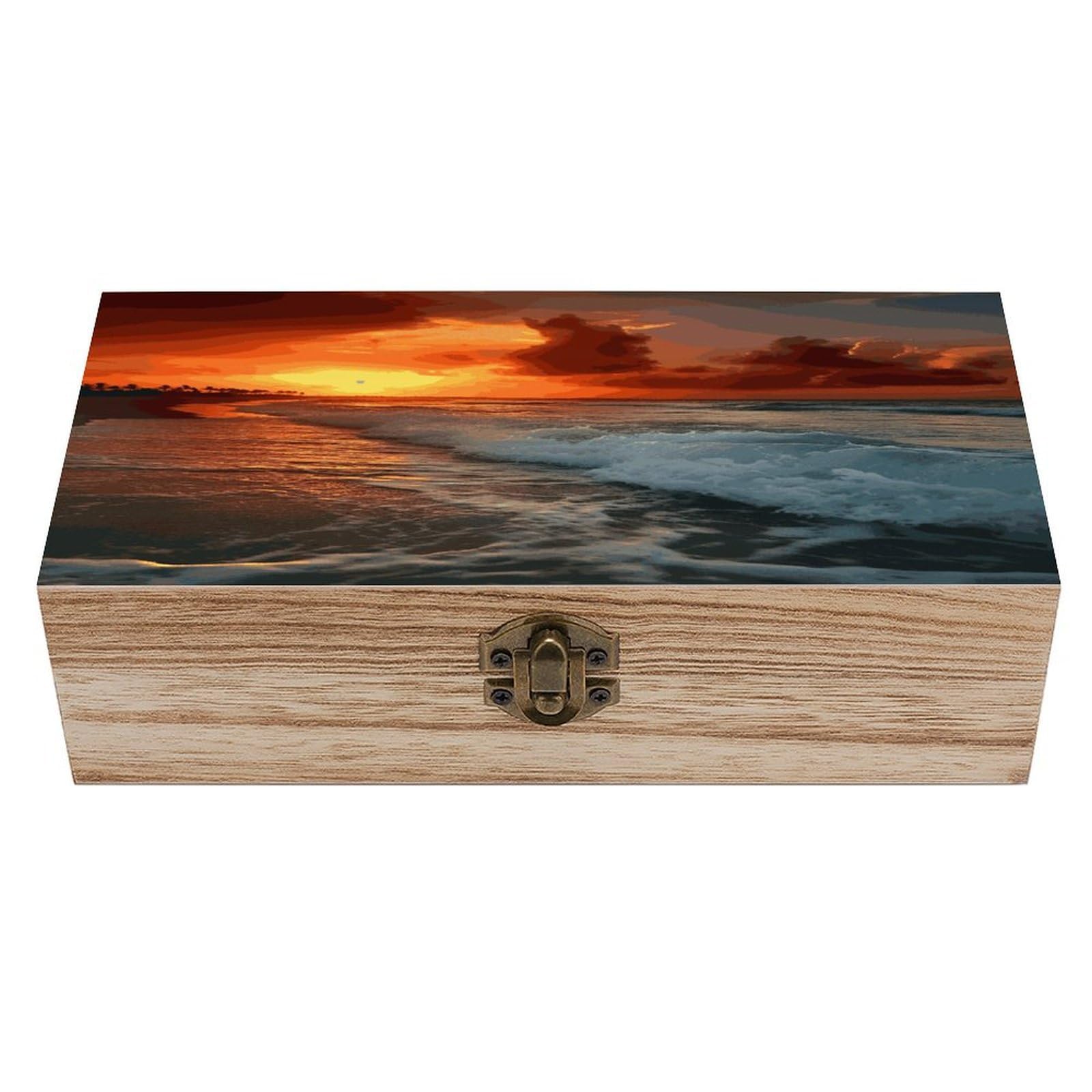 VstaDank The Beach Sunset Wooden Storage Box Wooden Keepsake Box with A Hinged Lid Fashion Memory Treasure Boxes Decorative Jewelry Case for Crafts Photo Home Decor Wood Gift Box