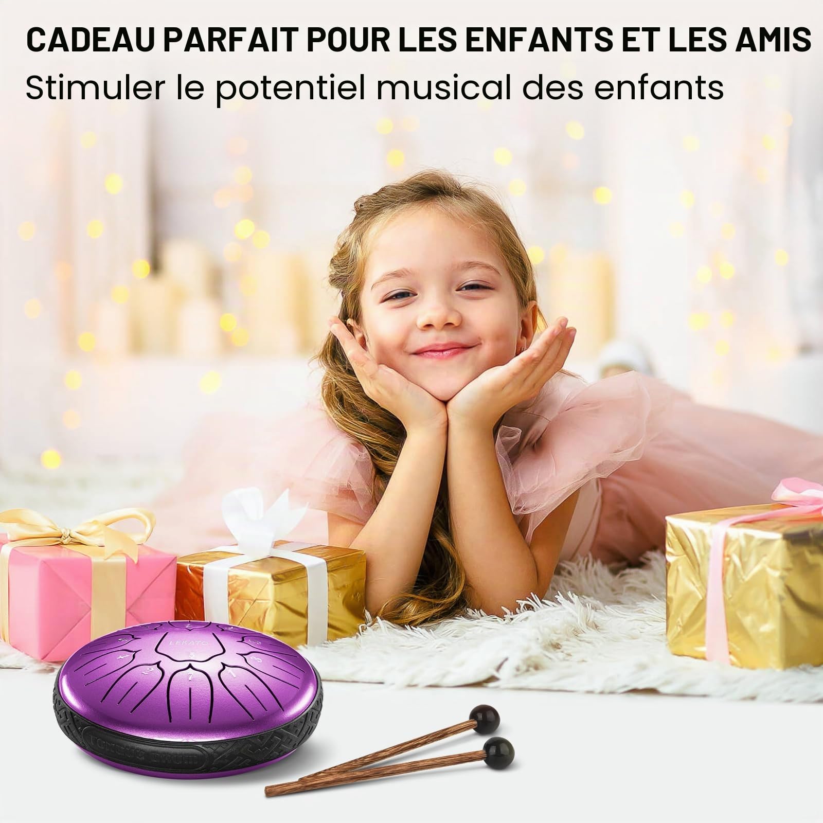 LEKATO Steel Tongue Drum à 6 Pouce 11 Notes Ré(D) Majeur, Steel Handpan Mini Tambour à Langue pour Débutant, Idéal Pour Méditation, Yoga, Education Musicale, Violet Nacré