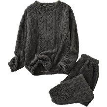 Uillui Fuzzy Pajamas for Women Set Winter Warm Fluffy Loungewear Soft Fleece Pjs 2 Piece Ladies Plush Sleepwear Lounge Sets
