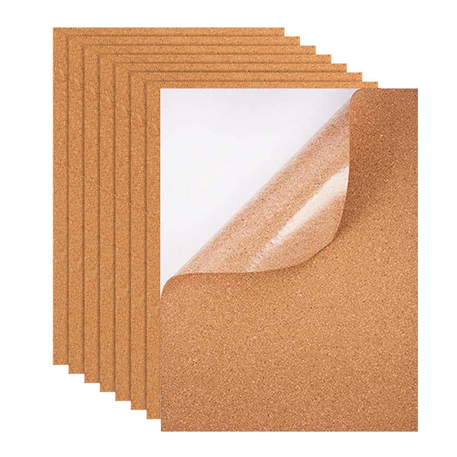 Hojas de Corcho Autoadhesivas 30x21cm 2mm Espesor 8 Piezas para Decoración Mural y Tablones de Anuncios
