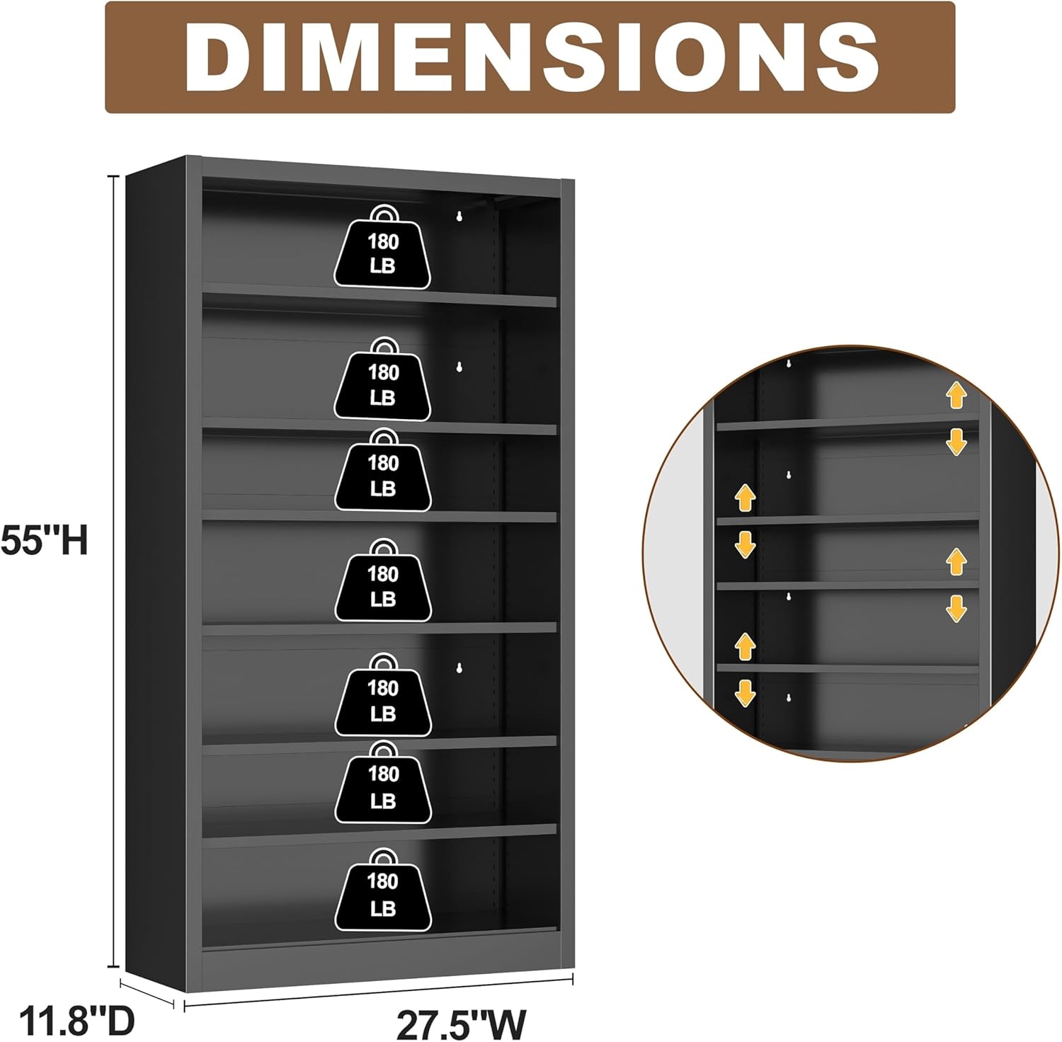 VASAAOSD 7 Tier CD Storage Rack, Metal DVD Storage Cabinets with Adjustable Shelves, Comic Book Storage Shelf, CD Shelf Media Cabinet for Living Room, Media Room, & Home Theater (Black)