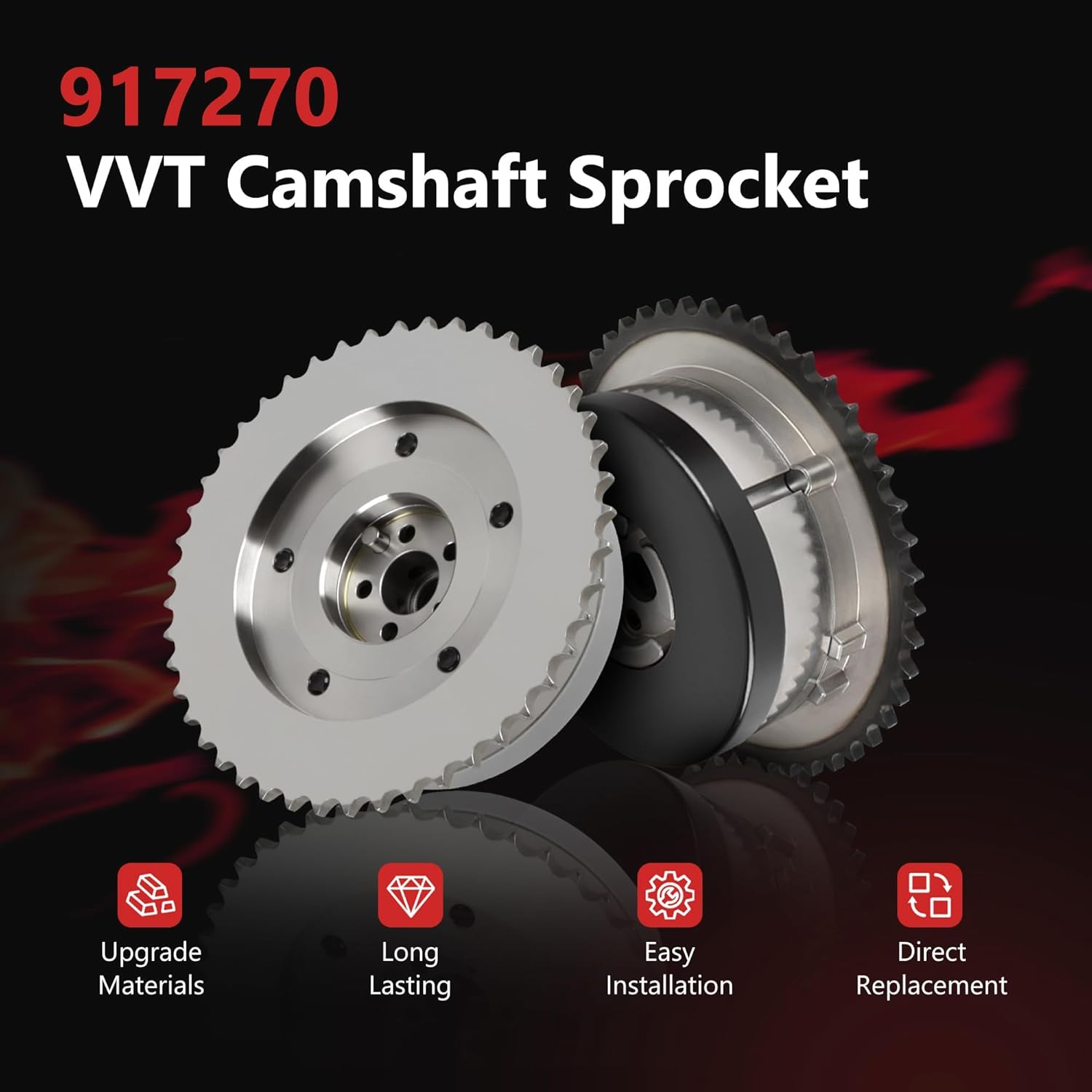 HYR Intake & Exhaust Engine Camshaft Phaser VVT Sprocket Gear Fit for Chevy GMC Buick & Pontiac Models - Equinox Malibu Impala Terrain Lacrosse Regal Verano G5, L4 2.4L, # 12578516, 917-254, 12621505