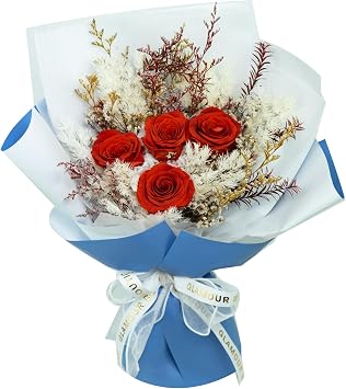 GLAMOUR BOUTIQUE Preserved Flowers Bouquet - Flowers Forever in a Box with Hydrangeas & More, Gift Ready for Anniversary, Birthday, Mother's Day, Long-Lasting 1-3 Years - Orange (Color-Treated)