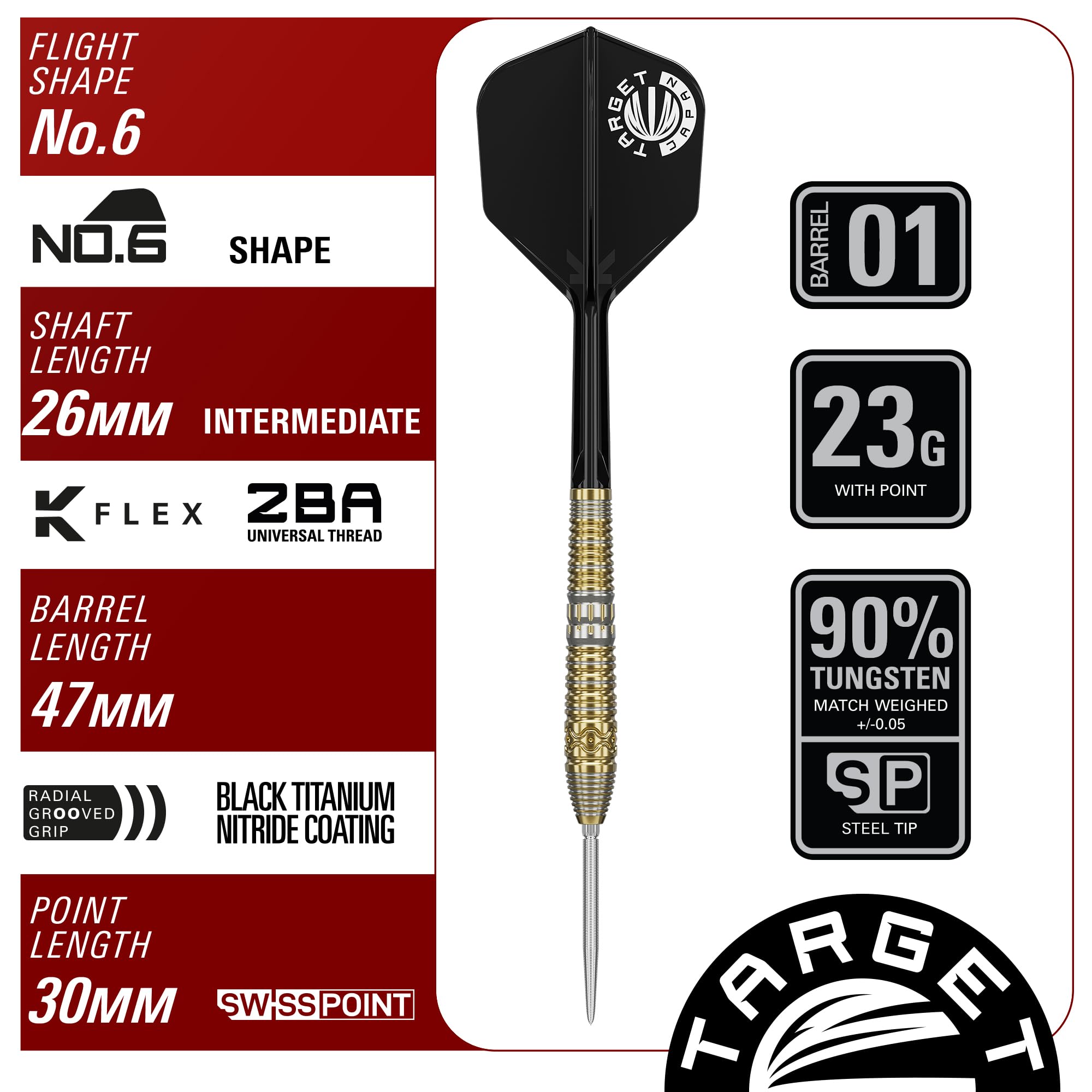 Target Japan Prime Series Hot Shot G2 Steel Tip Darts with Kflex