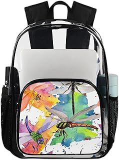 Mochila transparente de libélula fofa, mochila transparente à prova d'água com alça de ombro reforçada para escola, trabalho, viagens, Multicor
