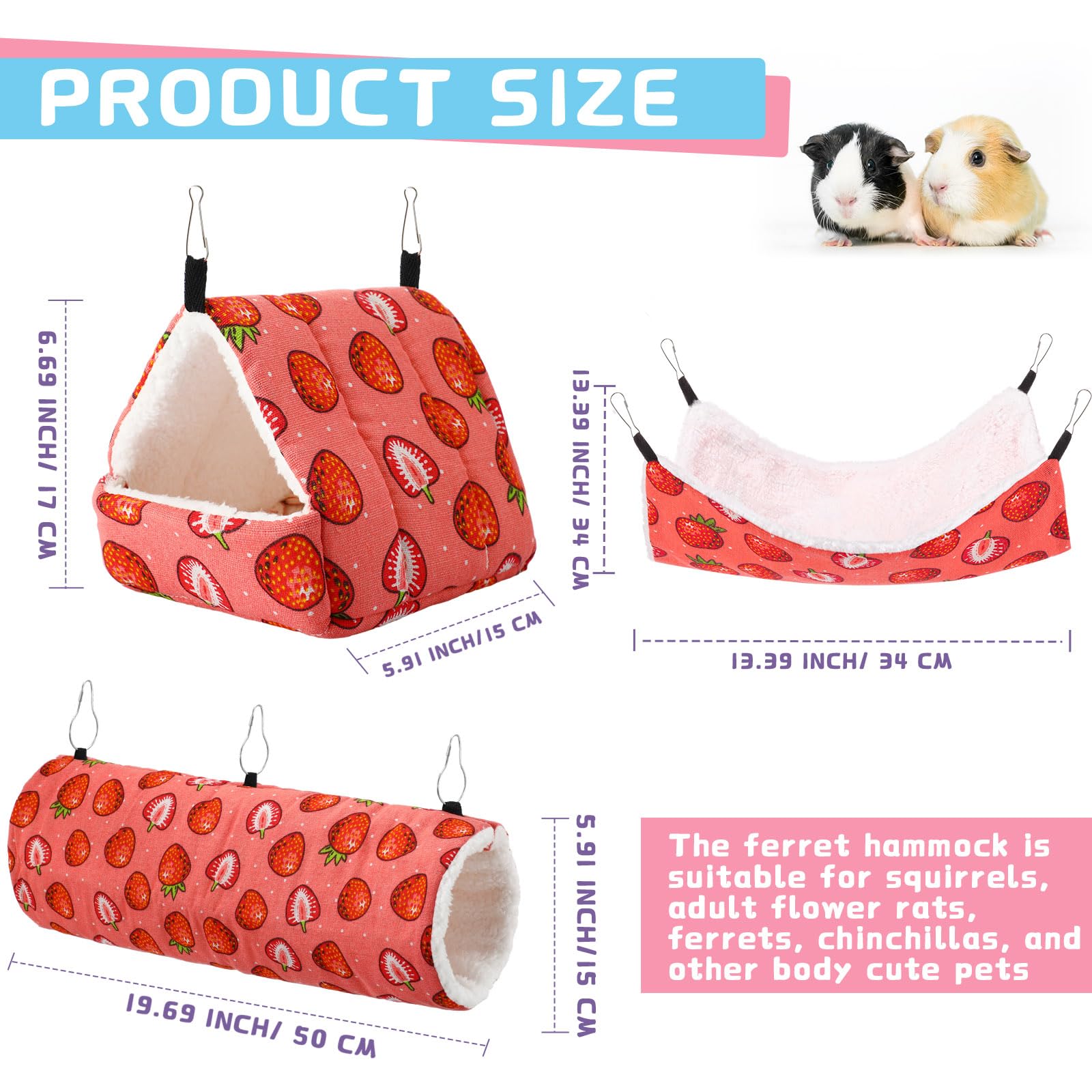 Abbylike 9 piezas de hamaca colgante para rata, conejillo de indias, accesorios de jaula de hurón para mascotas pequeñas, túnel, cueva, litera colgante, hamster, accesorios de juguete para hurón