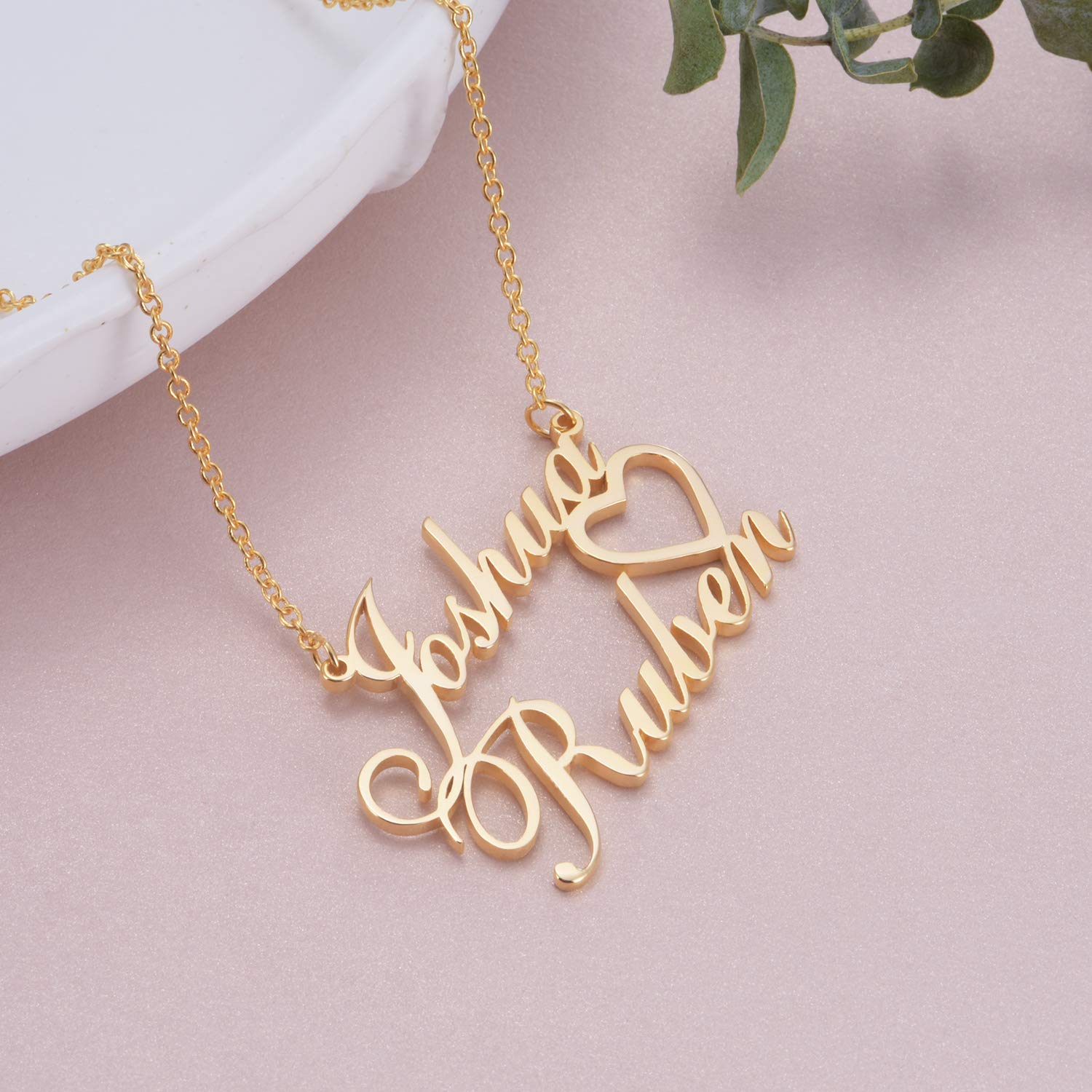 LONAGO 925 Sterling Silber Personalisierte Namenskette Liebesherz Benutzerdefinierte Zwei Namen Anhänger Halskette Schmuck