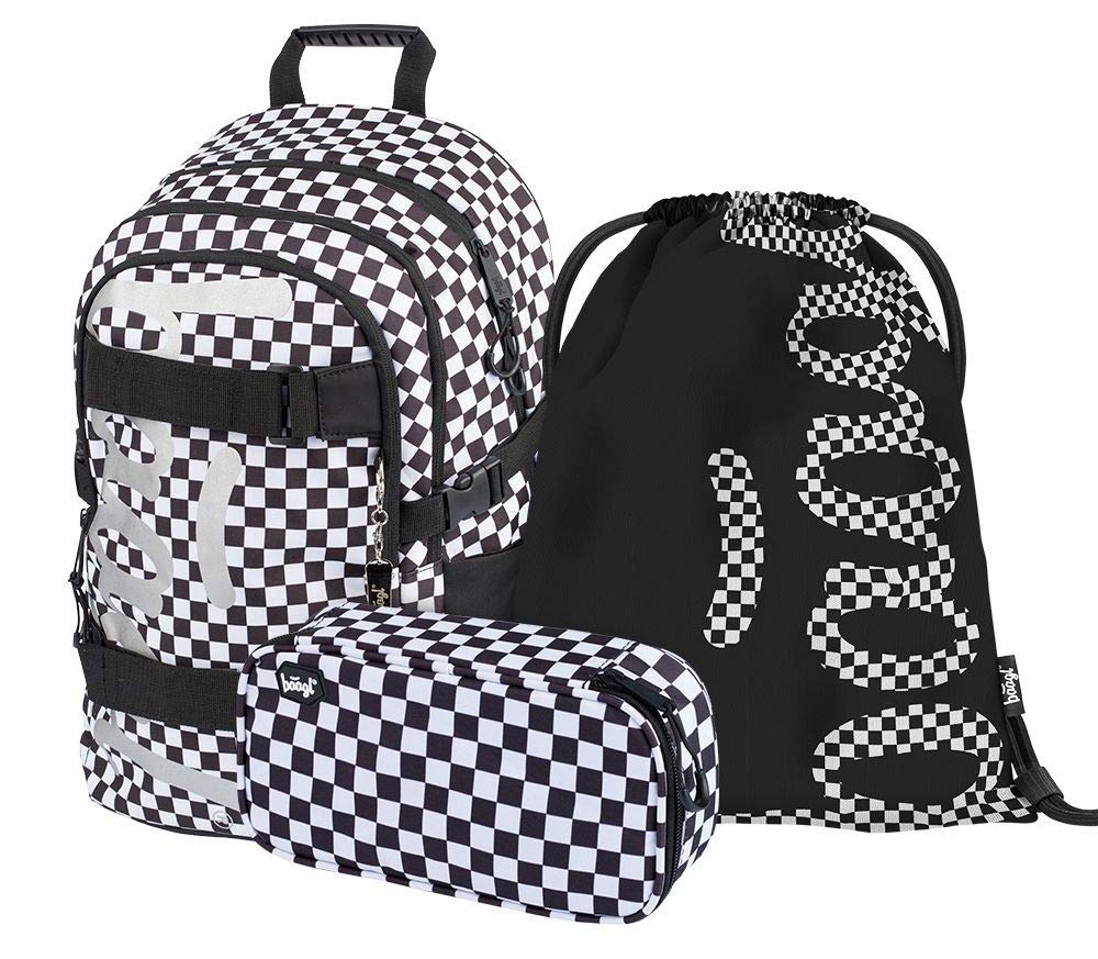 Baagl Mochila escolar para niña, 3 piezas, mochila escolar a partir de 3 clases, mochila escolar primaria con correa para el pecho, mochila ergonómica, Skate Ska, Juego de mochila escolar