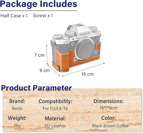 Miniatura 6 de Rieibi Fuji XT5 - Funda de piel sintética de calidad para cámara digital Fujifilm X-T5 - Funda protectora para Fuji XT5 X-T5, marrón, estuche de