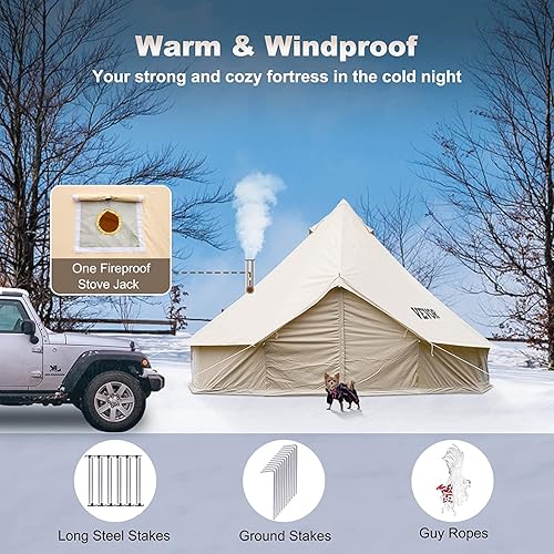Miniatura 6 de Happybuy Canvas Bell Tent 4 Seasons Breathable 100 Cotton Canvas Yurt Tent - wStove Jack Luxury Glamping Tent Waterproof Canvas Tents for Family