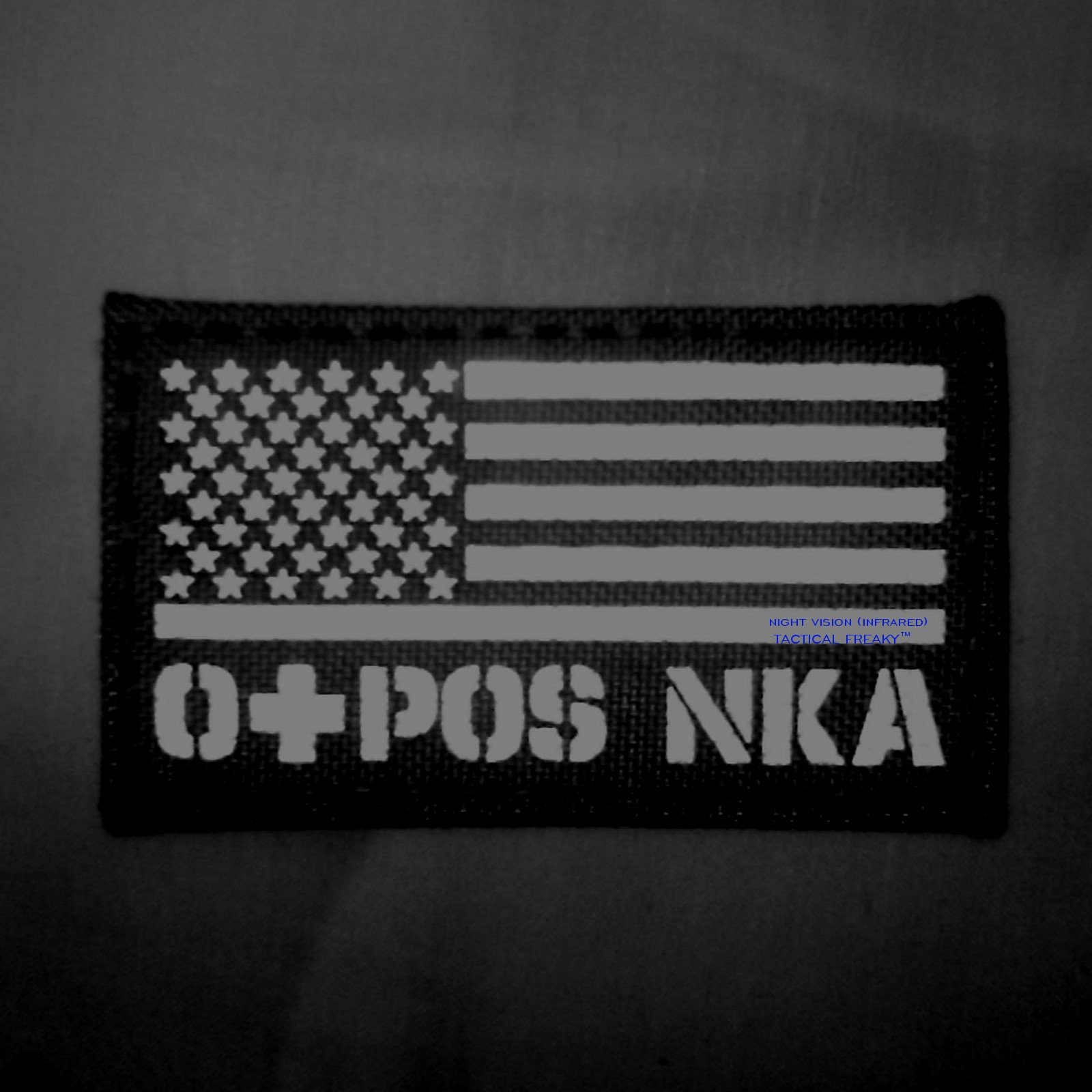 IR USA Flag OPOS O+ Blood Type Wolf Gray Grey NKA NKDA Infrared Tactical Morale Fastener Patch