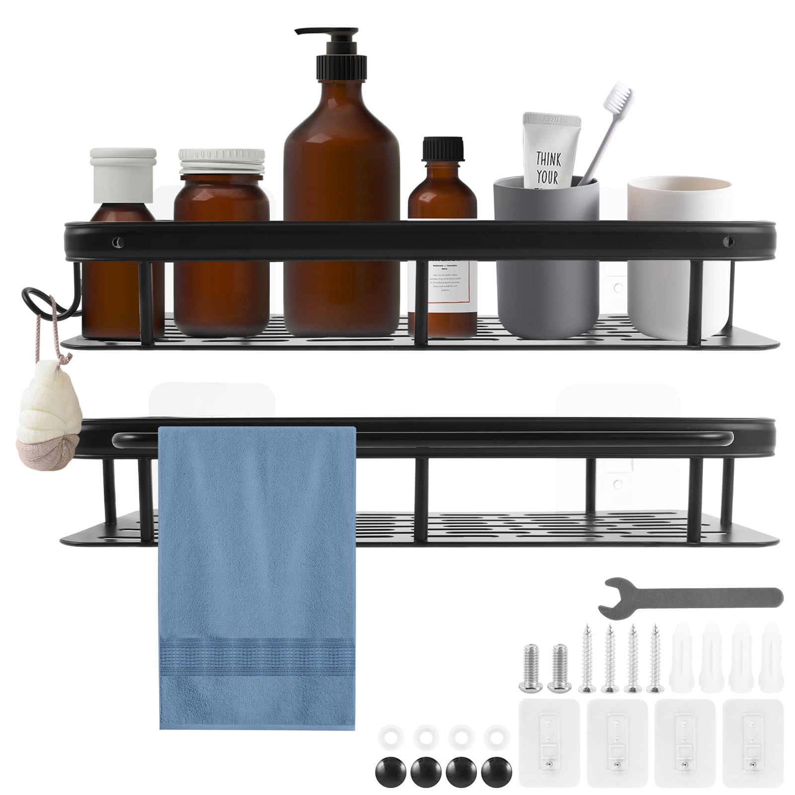2 Pack Adhesive Shower Caddy Shower Caddy Basket Shelf Storage Rack No Drilling Wall Mounted Adhesive Rust Proof