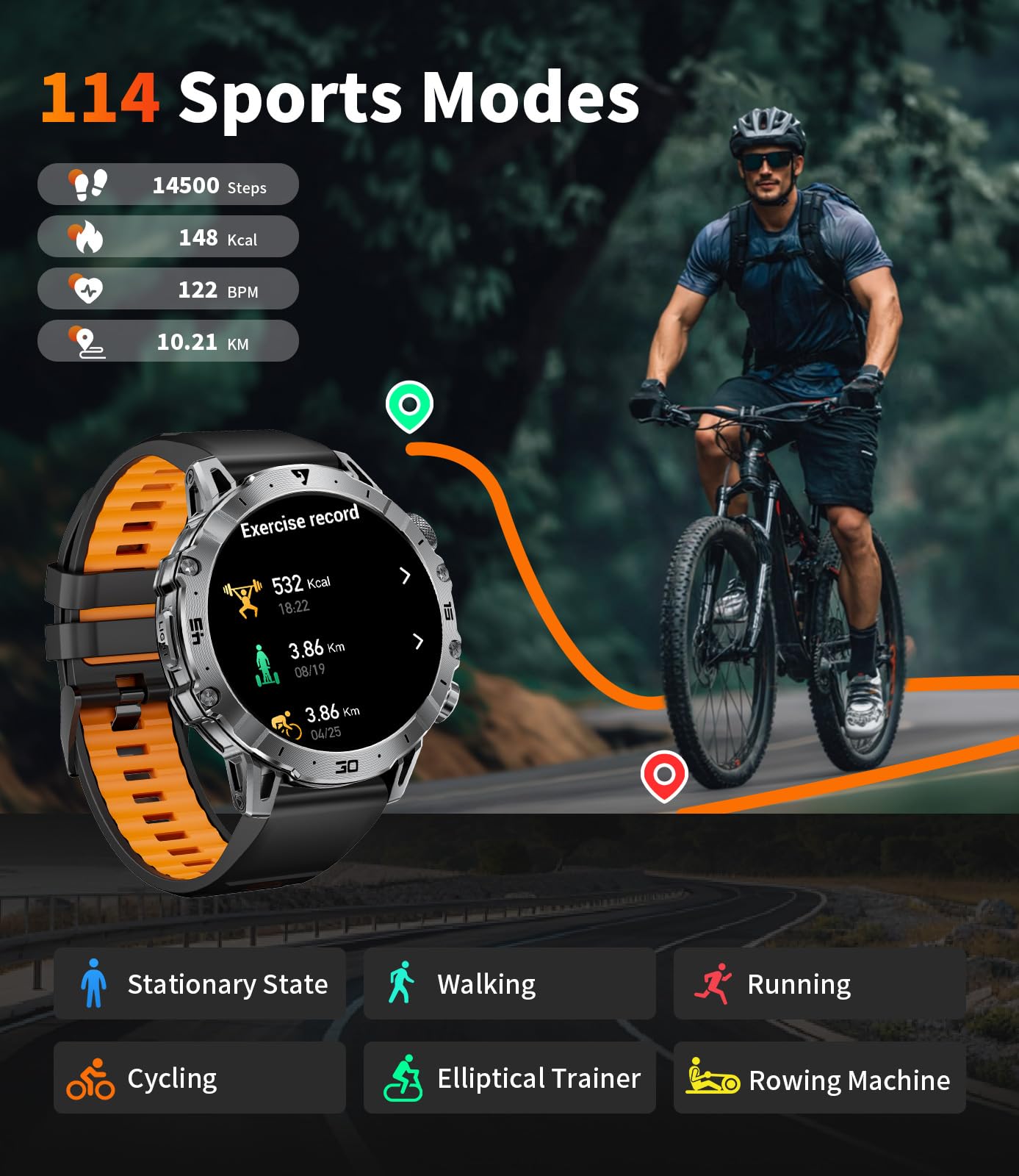 EF18 Montre intelligente militaire pour homme, grande batterie de 1000 mAh, montre intelligente HD de 4,85 cm avec lampe de poche LED/sommeil/plus de 100 sports, étanche IP68 pour Android iOS