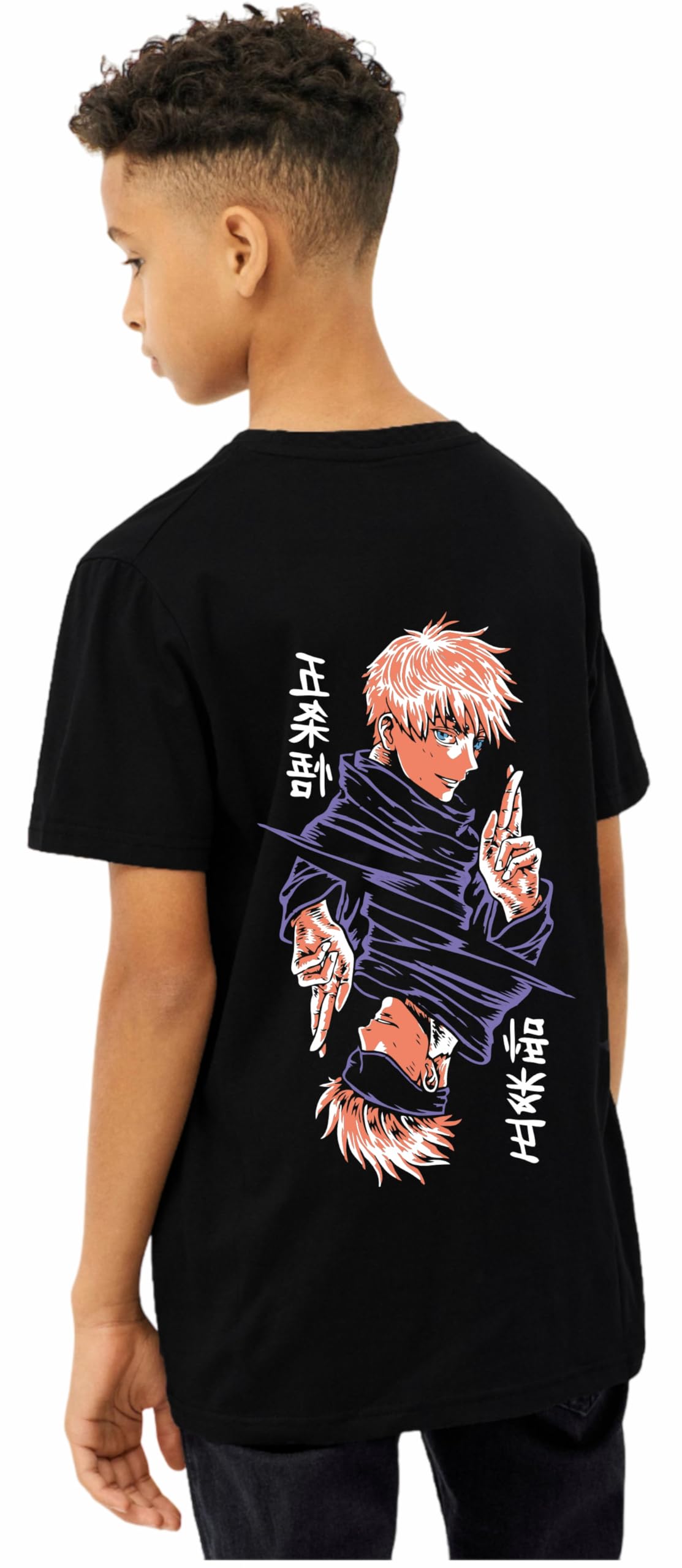 Uniplanet Store T-Shirt für Jungen, Baumwolle, halblange Ärmel, normale Passform, schwarz, Anime-Jujutsu, bedruckt, Schwarz, 14-15 Jahre