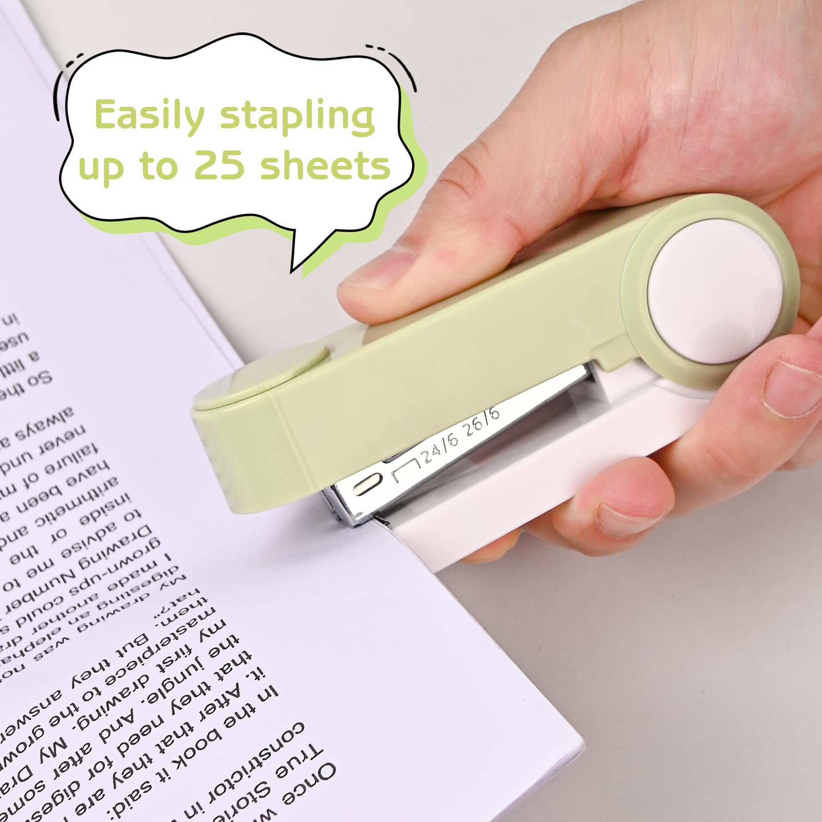 Bonita grapadora con 1000 grapas, grapadoras para escritorio, sin atascos, capacidad de 20 hojas, grapadoras de metal de escritorio para suministros escolares de oficina (verde)