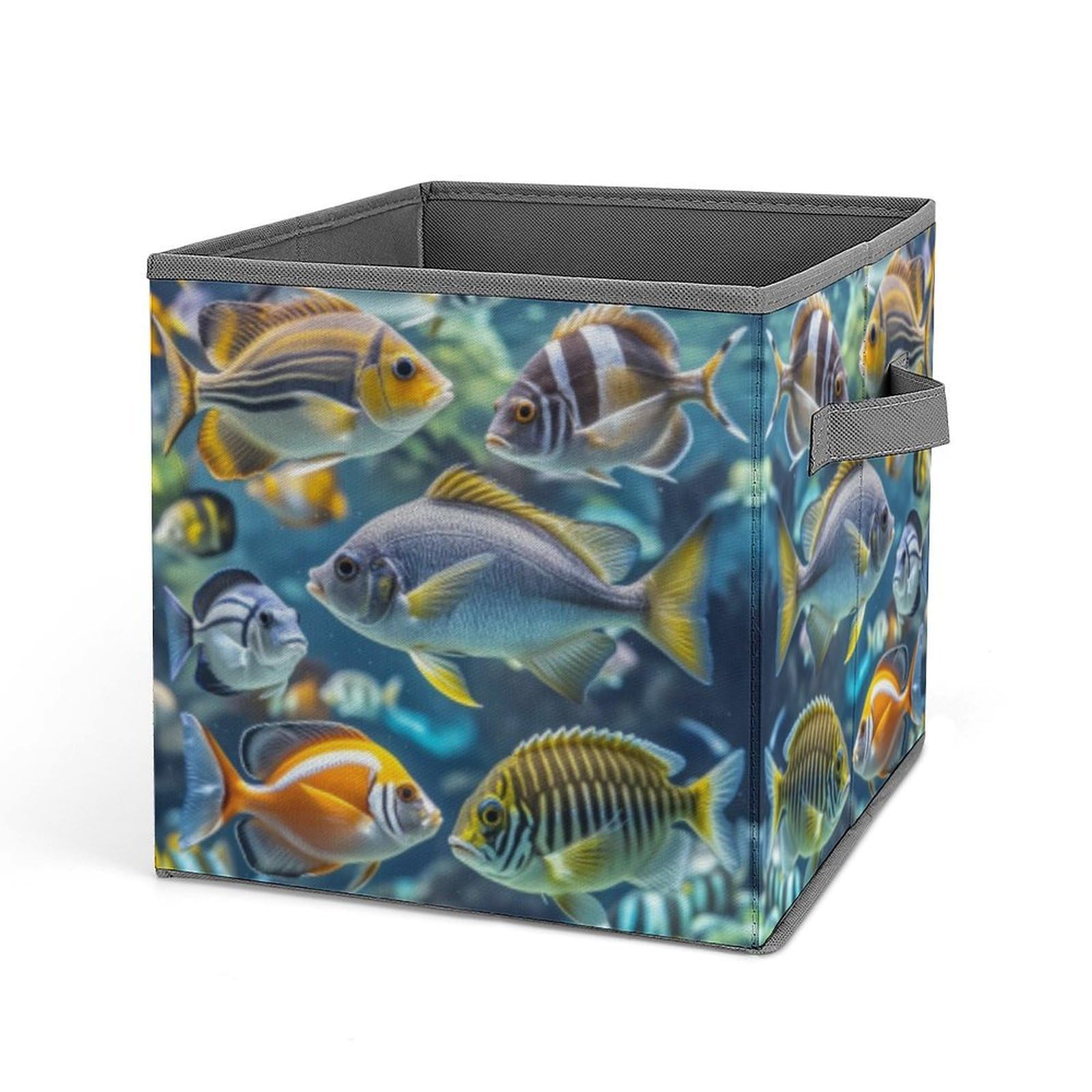FekiLoot Fish Folding Storage Bins with Handles Large Fabric Storage Cube Storage Organizer Heavy Duty Closet Organizer Sturdy Collapsible Bin Foldable Baskets