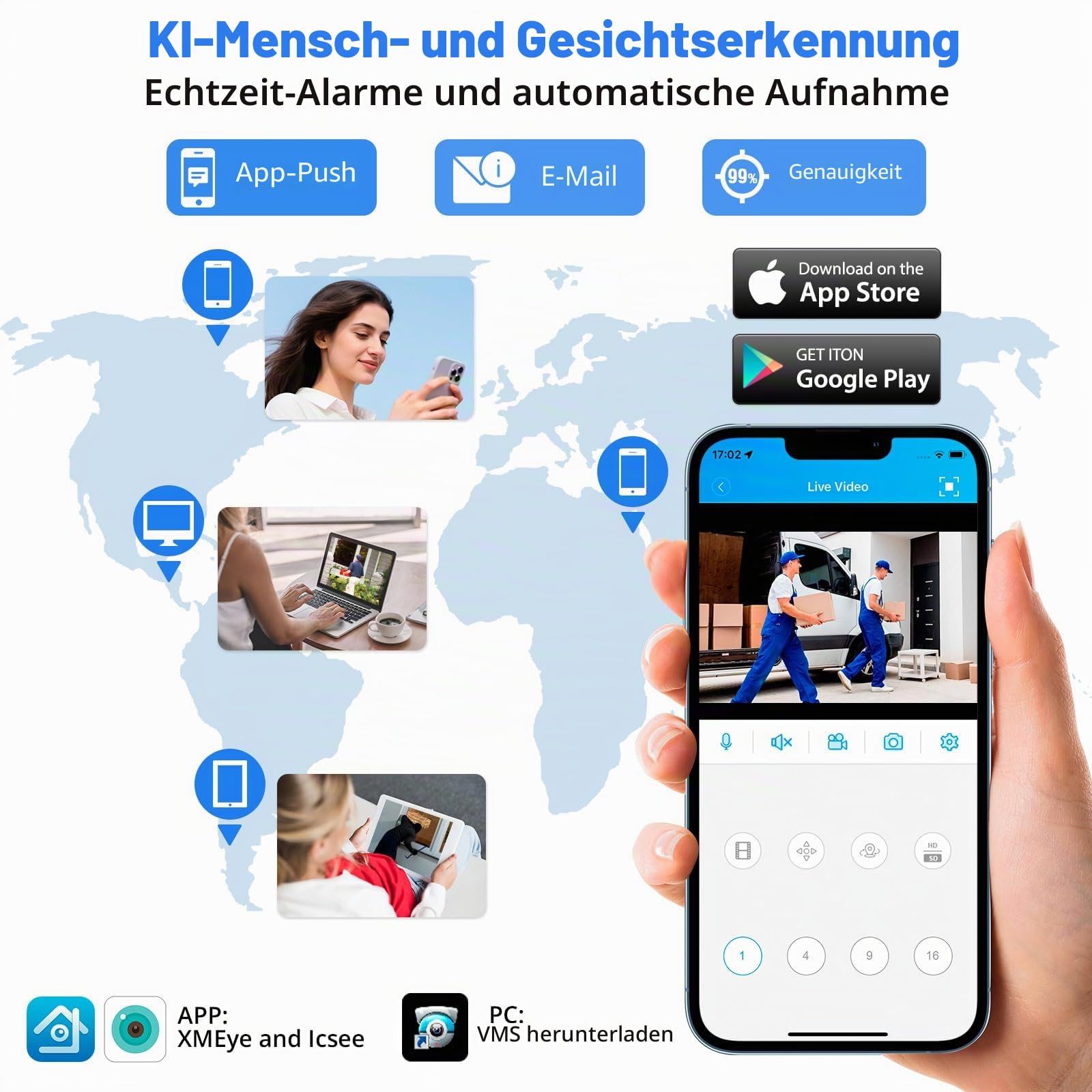 8-Kanal CCTV Überwachungs-DVR mit 2TB HDD, 8 Ch 5MP H.265+ DVR Video-Recorder für Analog XVI AHD TVI IP-Kameras, DVR für Sicherheitskamera-Überwachungssystem für Hause, Mobile APP & PC(P-System)