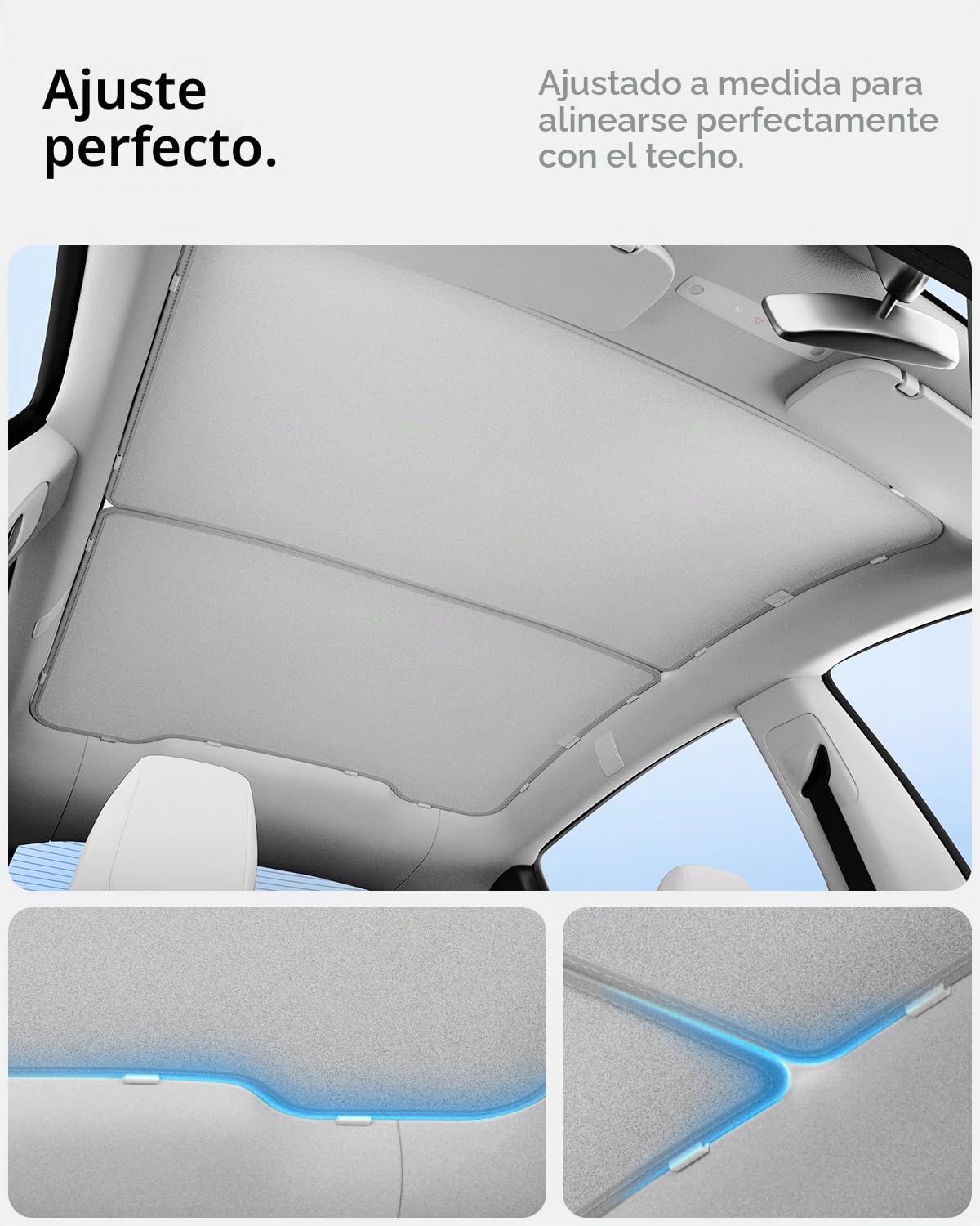 Spigen Tesla Model Y Juniper (Solo Premium & Performance 2025 2026) CryoShade Parasoles de Techo de Doble Capa con Protección contra Rayos UV [Pack de 2] Incluye 16 Clips para Accesorios Tesla Model Y