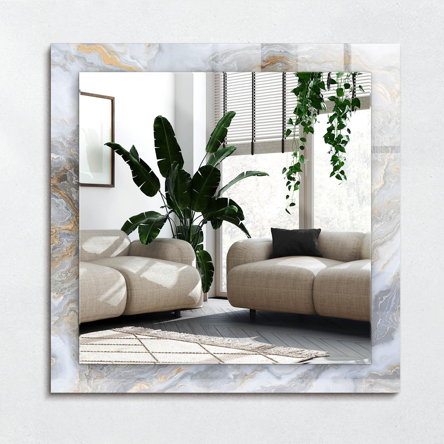 Miroir avec impression marbre 60x60 cm pour salon et chambre
