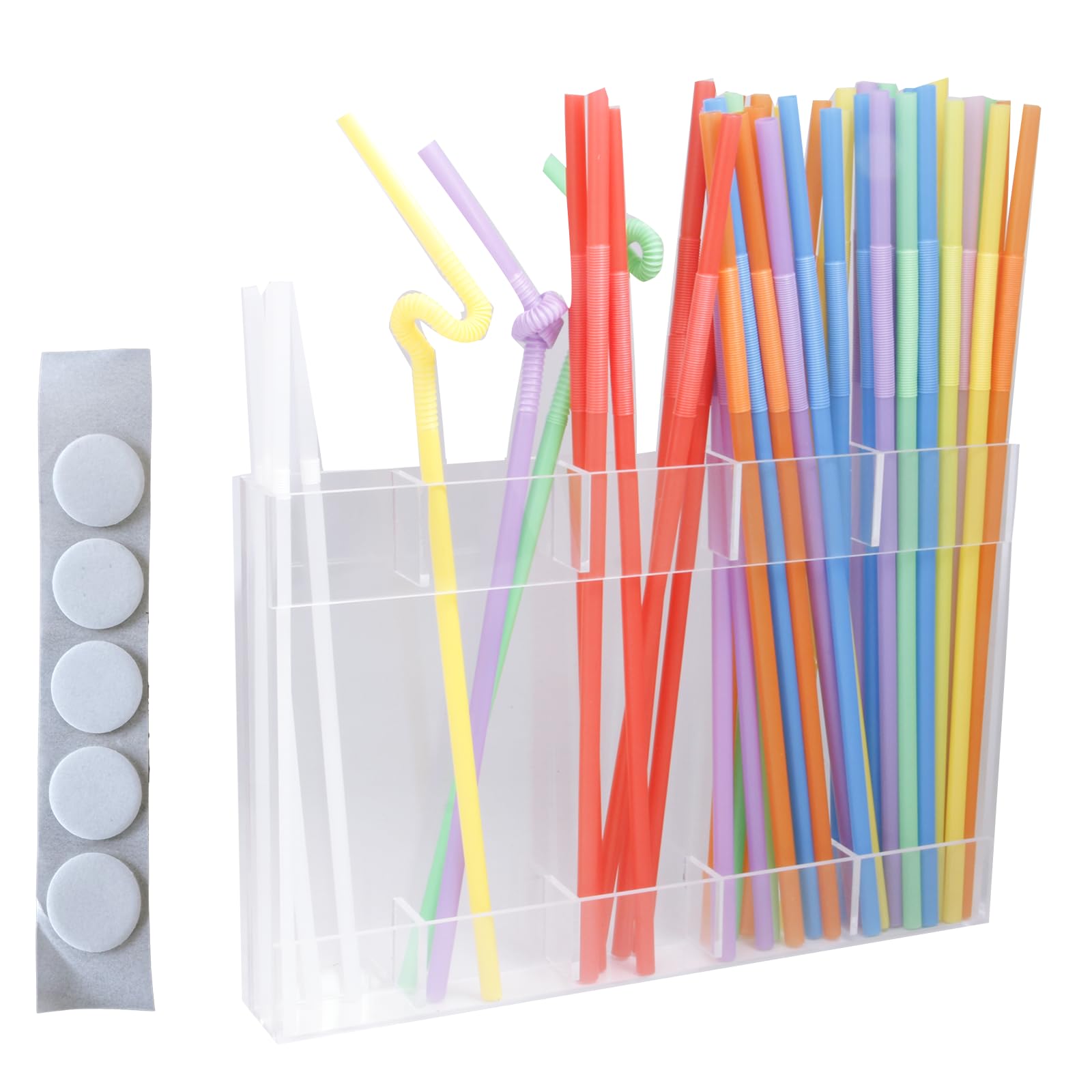 Straw Holder for Cabinet Reusable Straw Holder ?Transparent?5 Pieces of Double-sided Tape (excluding Straws) for Counters and Kitchens in Public Places?Housewarming Gifts for Family and Friends