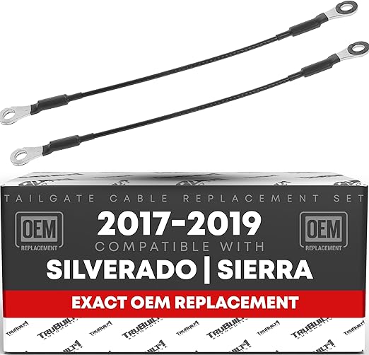 T1A Tailgate Cable Replacement Set, Rear Driver & Passenger Side - Compatible with 2017-2019 Chevrolet Silverado; 17-19 GMC Sierra - Tailgate Support Cable Straps, Metal - OEM 84361194, 84361193