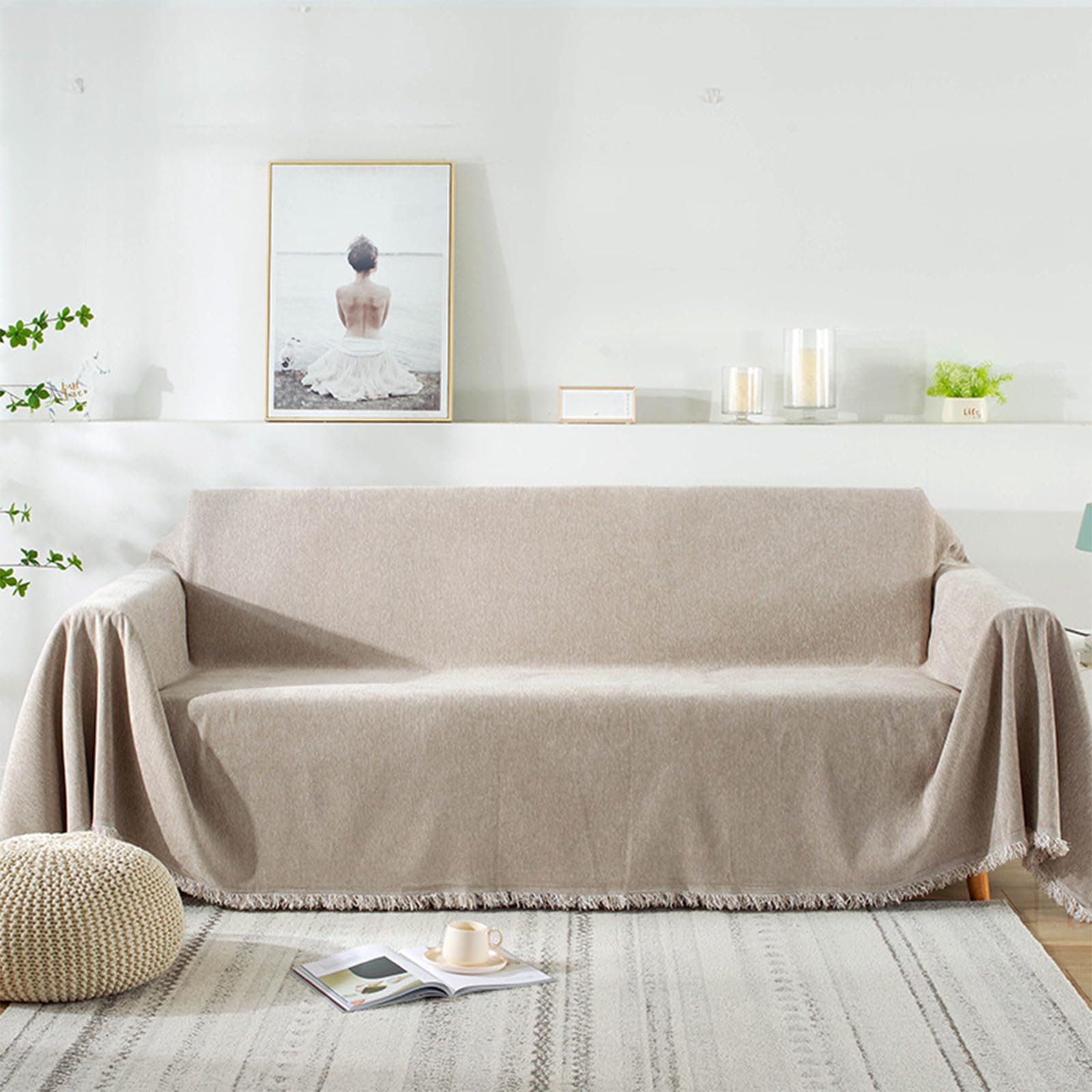 VanderHOME Súper suave cómodo manta manta sofá Mantas Decorativas Grandes para sofás Dormitorio Sala de estar Sencillo Diseño Multifuncional Super Grande Cálida Gruesa alfombra de sofá 180*280cm Caqui